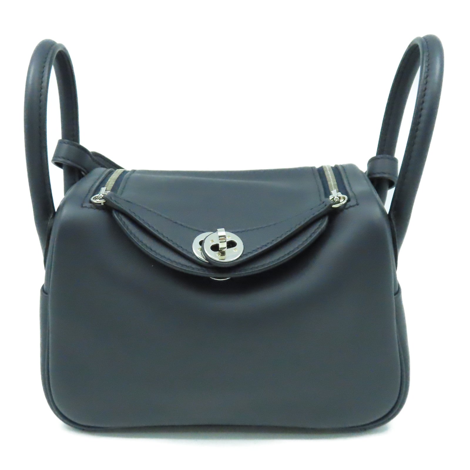 HERMES Swift皮革Mini Lindy銀扣肩背袋黑色