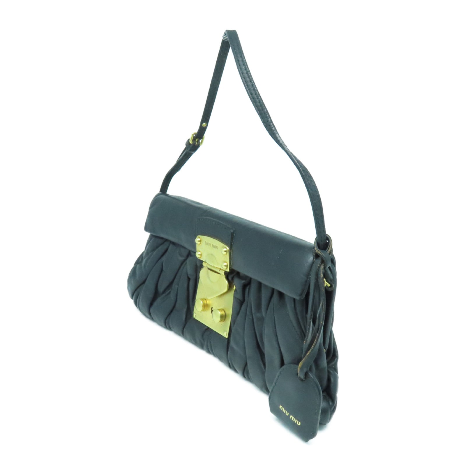 Miu Miu 皮革Shoulder Bag金扣肩背袋肩背袋黑色