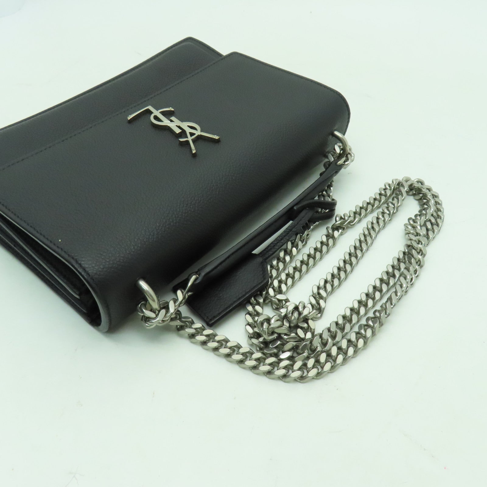 SAINT LAURENT 牛皮皮革Sunset銀扣鏈帶肩背袋黑色