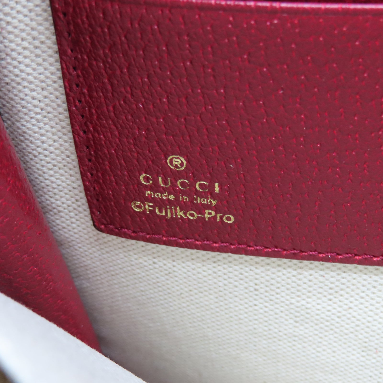 GUCCI 塗層帆布Doraemon Clutch Bag金扣手拿包啡色/紅色