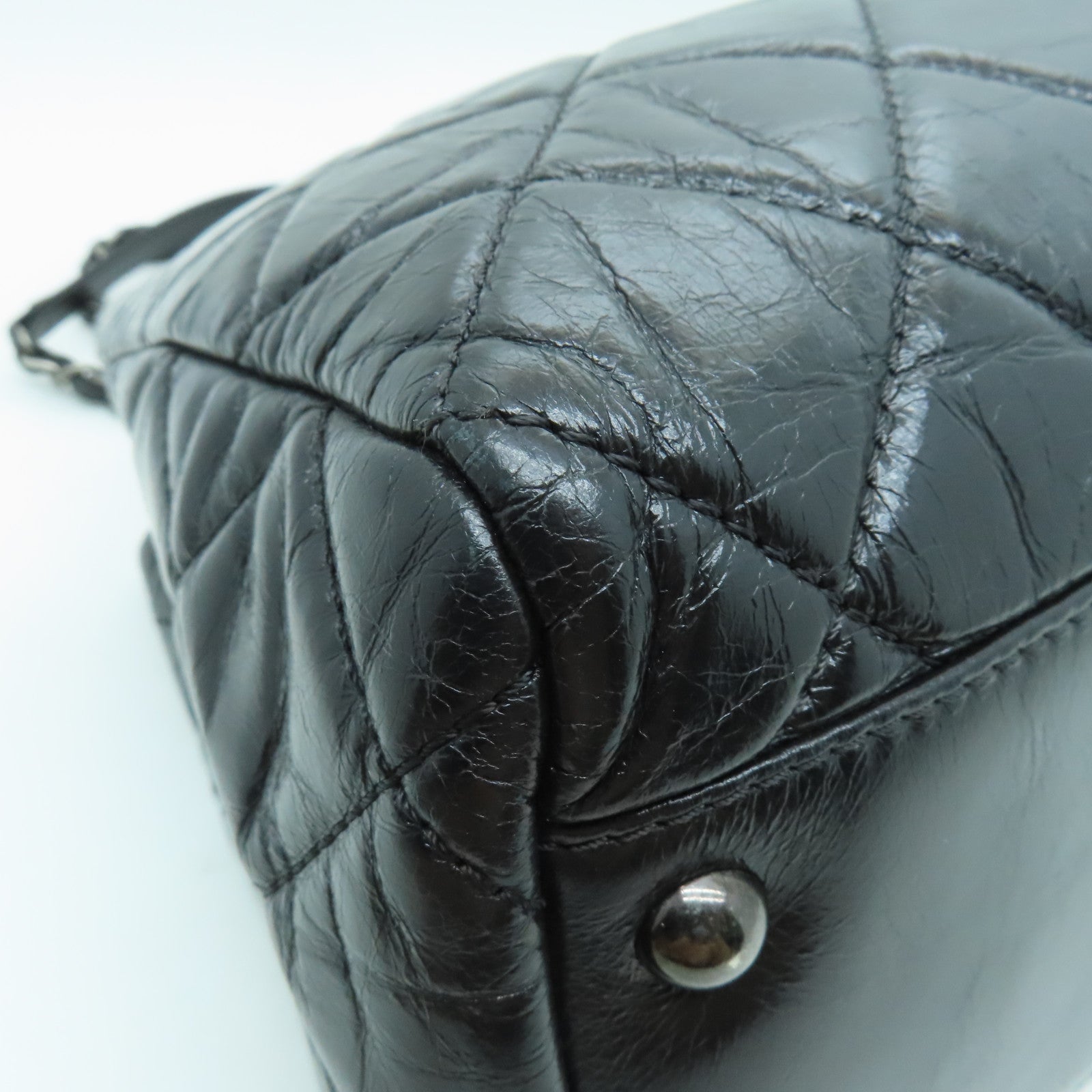 CHANEL 菱格牛皮皮革Shoulder Tote銀扣鏈帶肩背袋黑色