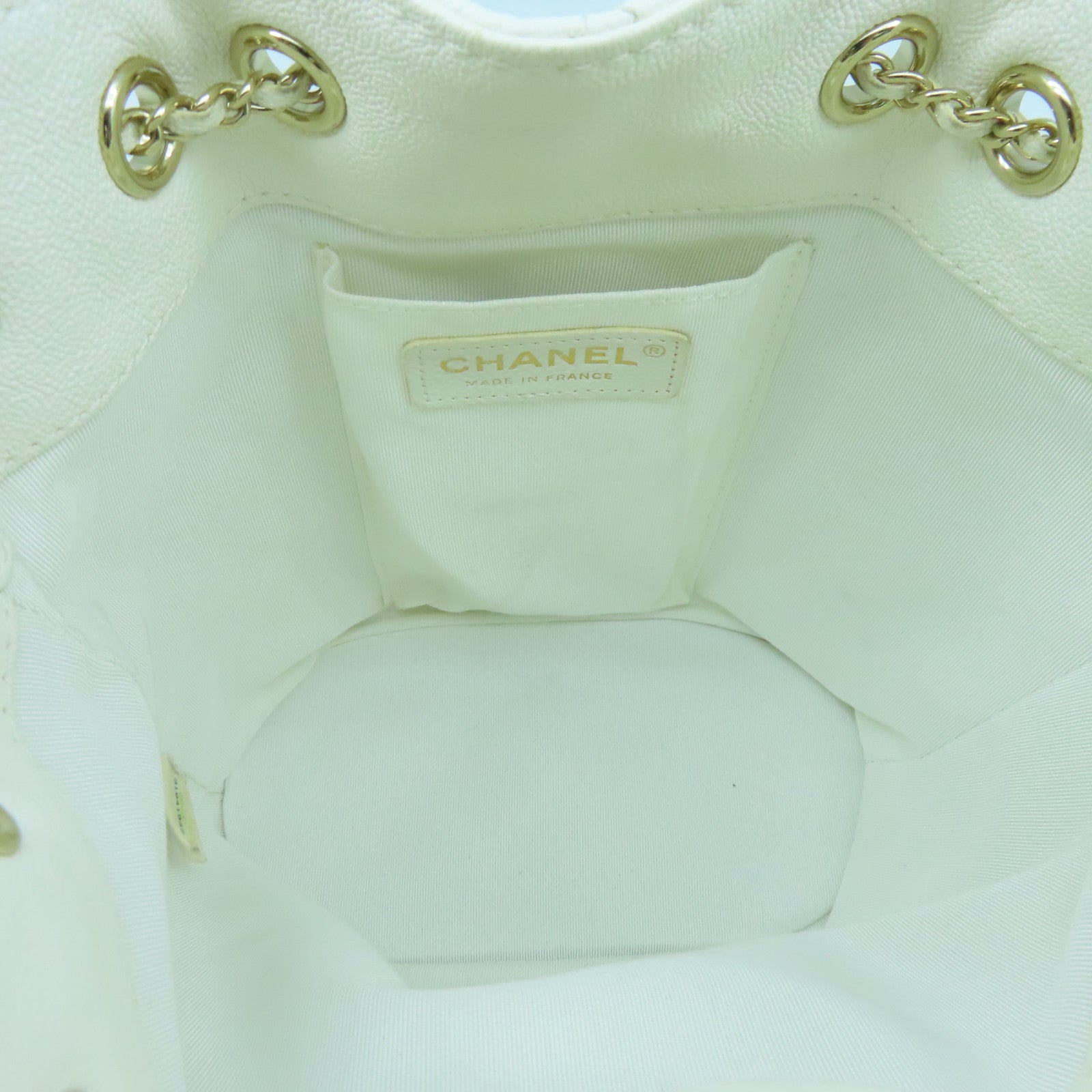 CHANEL 菱格Caviar皮革Shoulder Bag金扣肩背袋白色