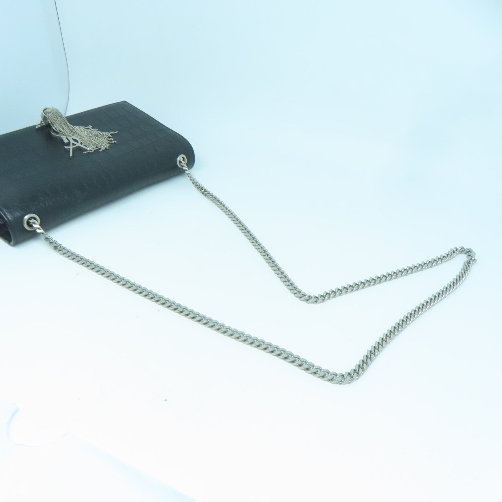 SAINT LAURENT 牛皮皮革Chain Shoulder銀扣鏈帶肩背袋黑色