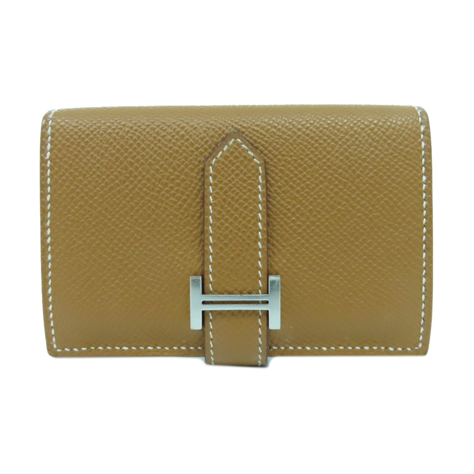 HERMES Veau Epsom皮革Bearn Card Case銀扣卡片套金色/經典駝色