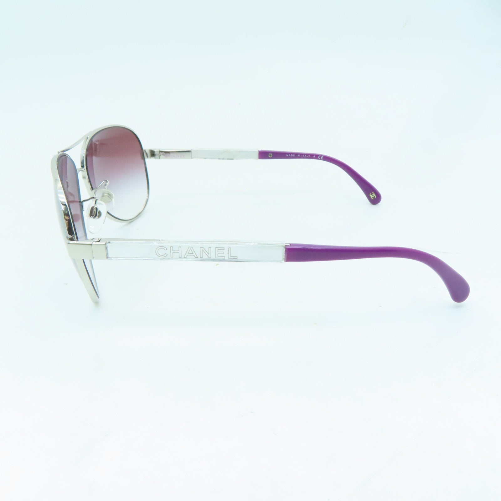 CHANEL 金屬Sunglasses銀扣太陽眼鏡銀色/紫色