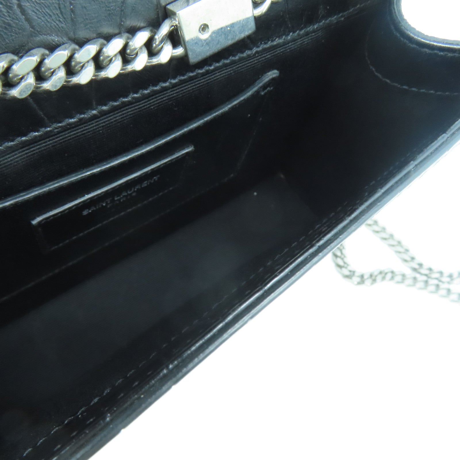 SAINT LAURENT 牛皮皮革Chain Shoulder銀扣鏈帶肩背袋黑色