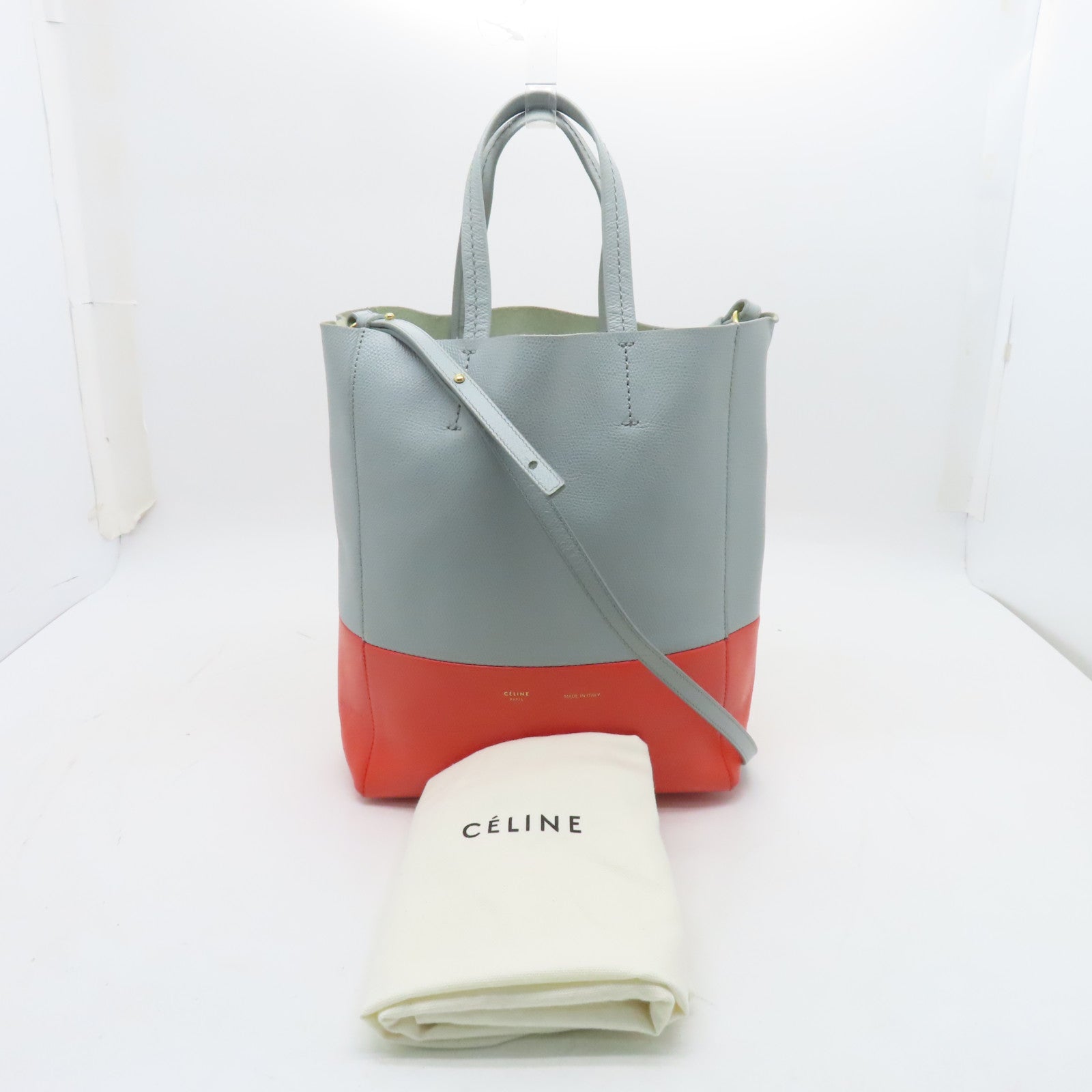 CELINE 【激減優惠】牛皮皮革Small Cabas金扣手挽肩背兩用袋綠色/橙色