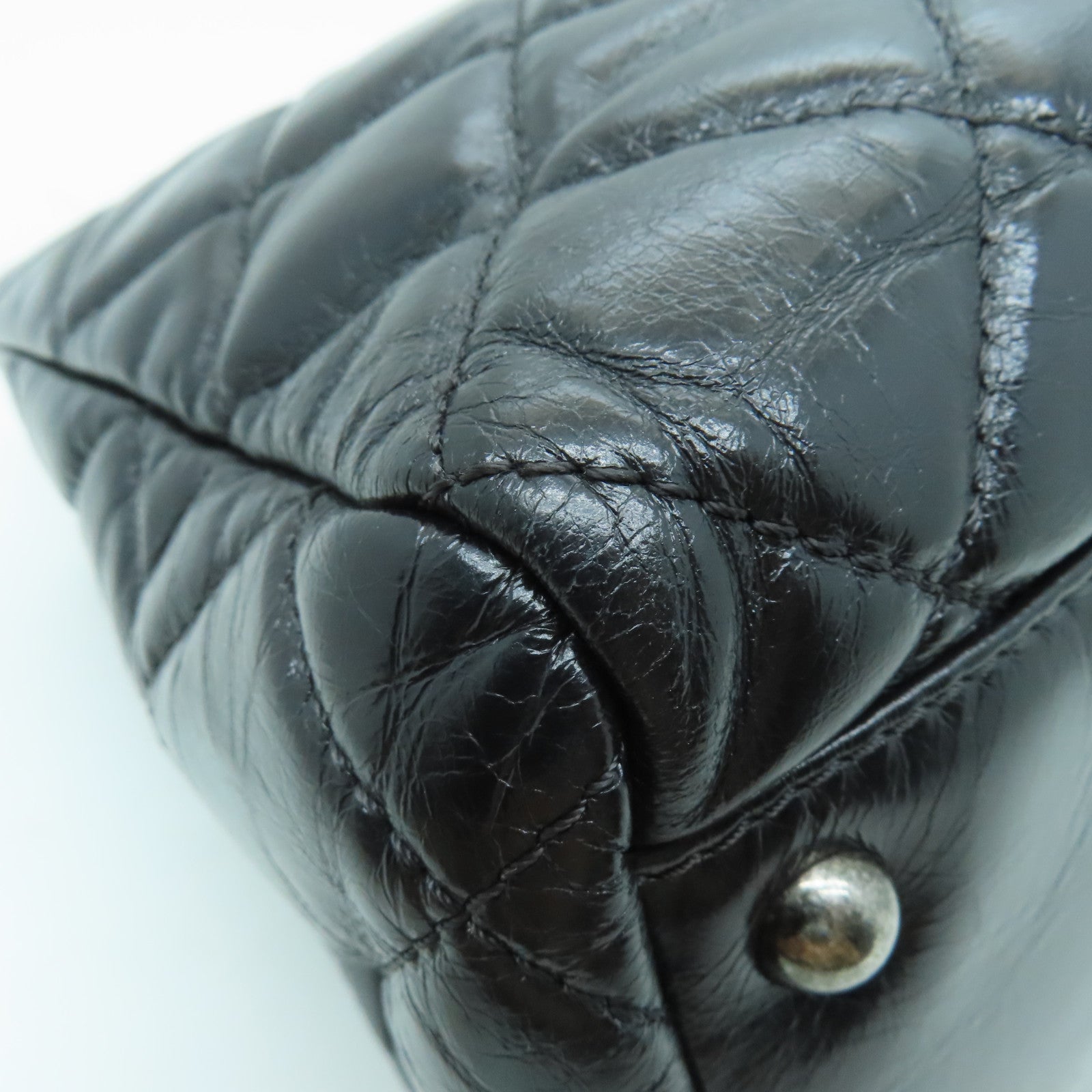 CHANEL 菱格牛皮皮革Shoulder Tote銀扣鏈帶肩背袋黑色