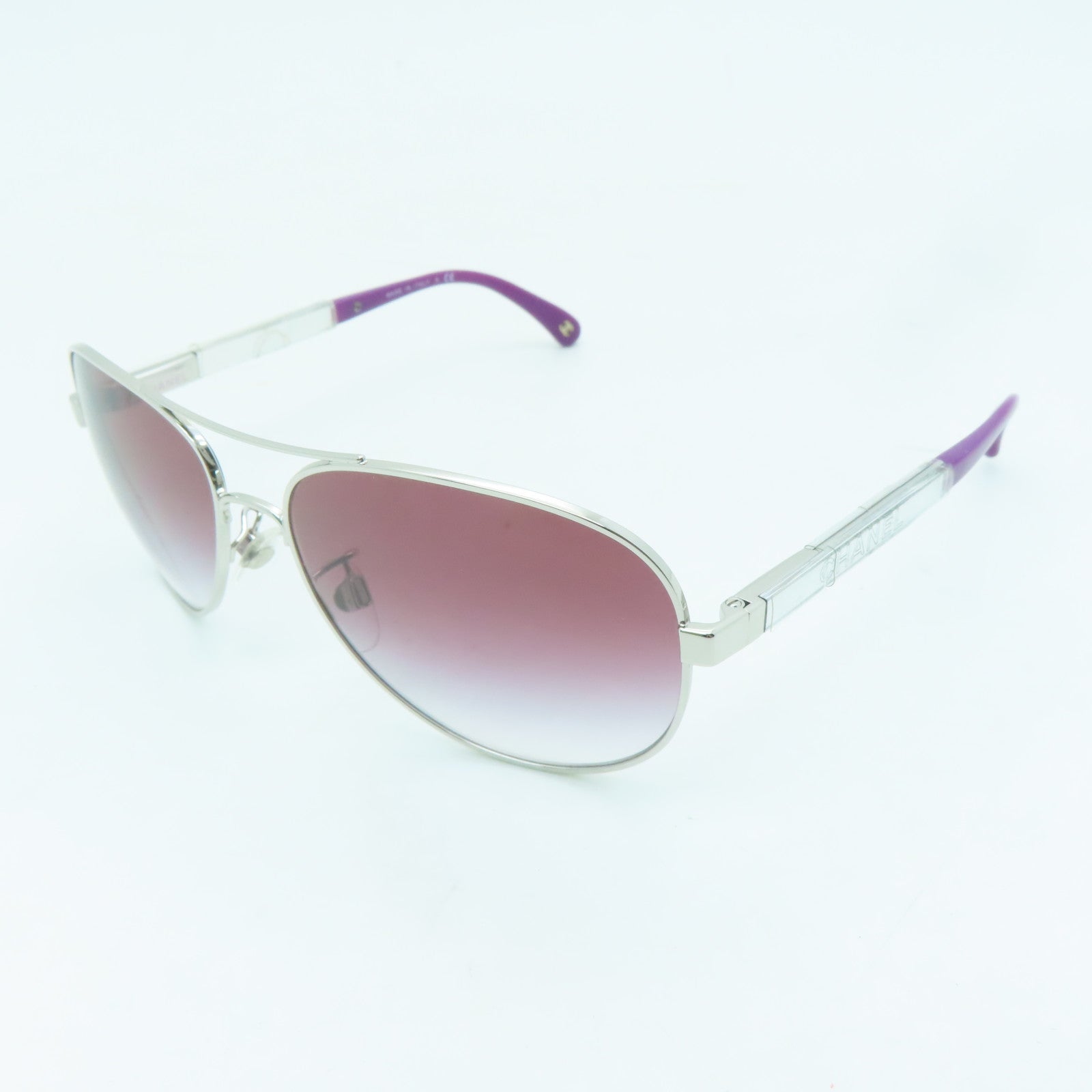 CHANEL 金屬Sunglasses銀扣太陽眼鏡銀色/紫色