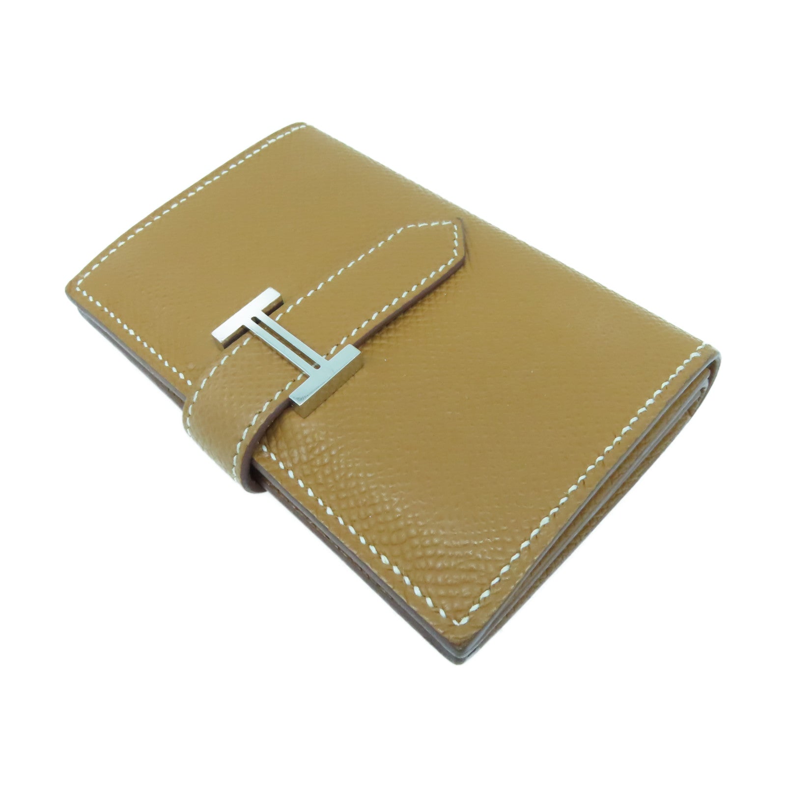 HERMES Veau Epsom皮革Bearn Card Case銀扣卡片套金色/經典駝色