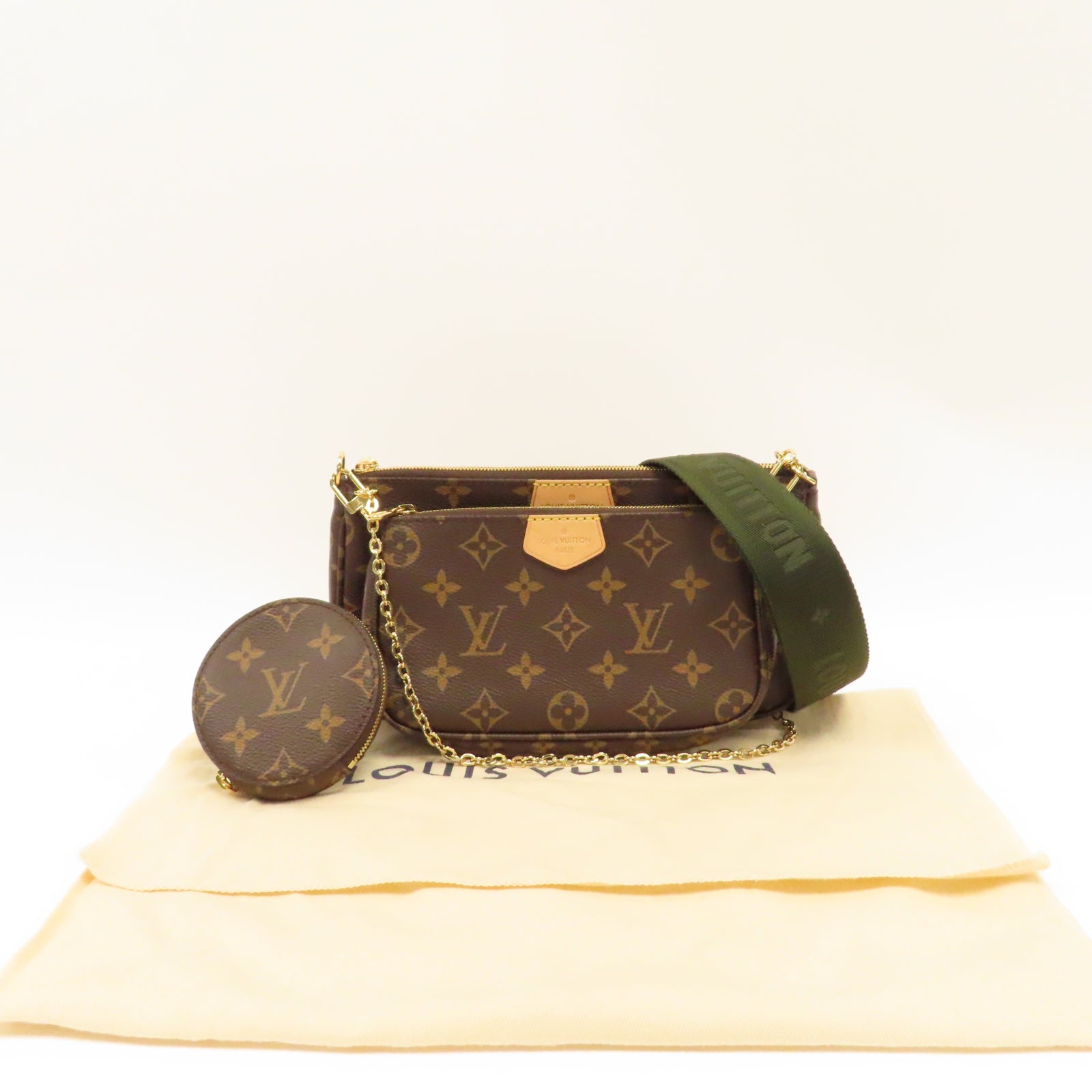 LOUIS VUITTON Monogram Mutti Pochette Accessories金扣鏈帶肩背袋啡色