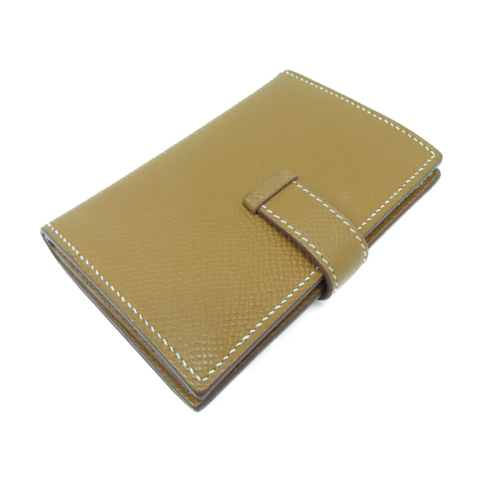 HERMES Veau Epsom皮革Bearn Card Case銀扣卡片套金色/經典駝色