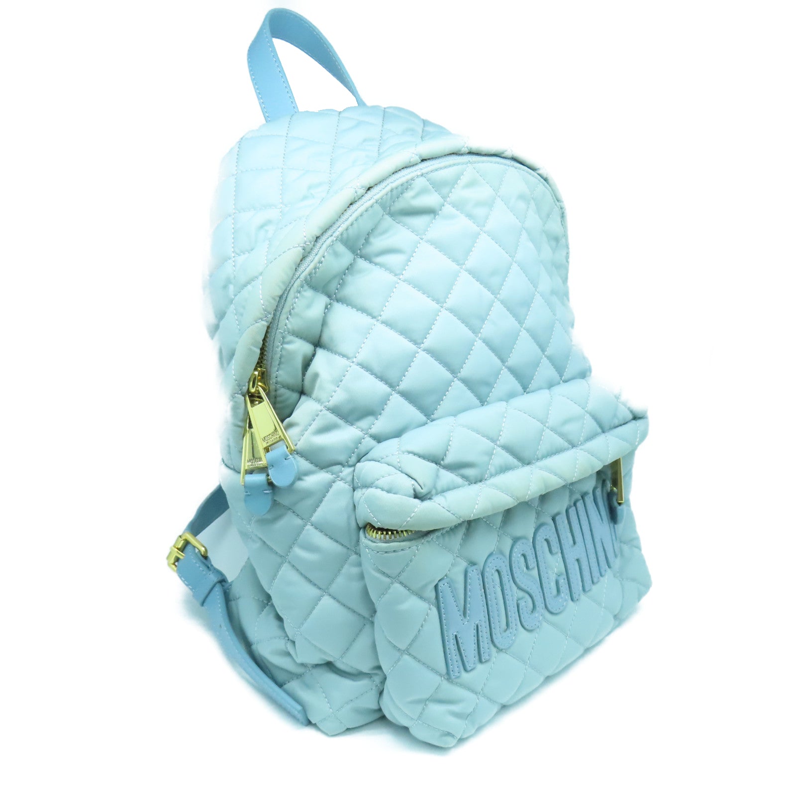 MOSCHINO Rhombus Nylon Backppack Gold Buckle Backpack Pink Blue