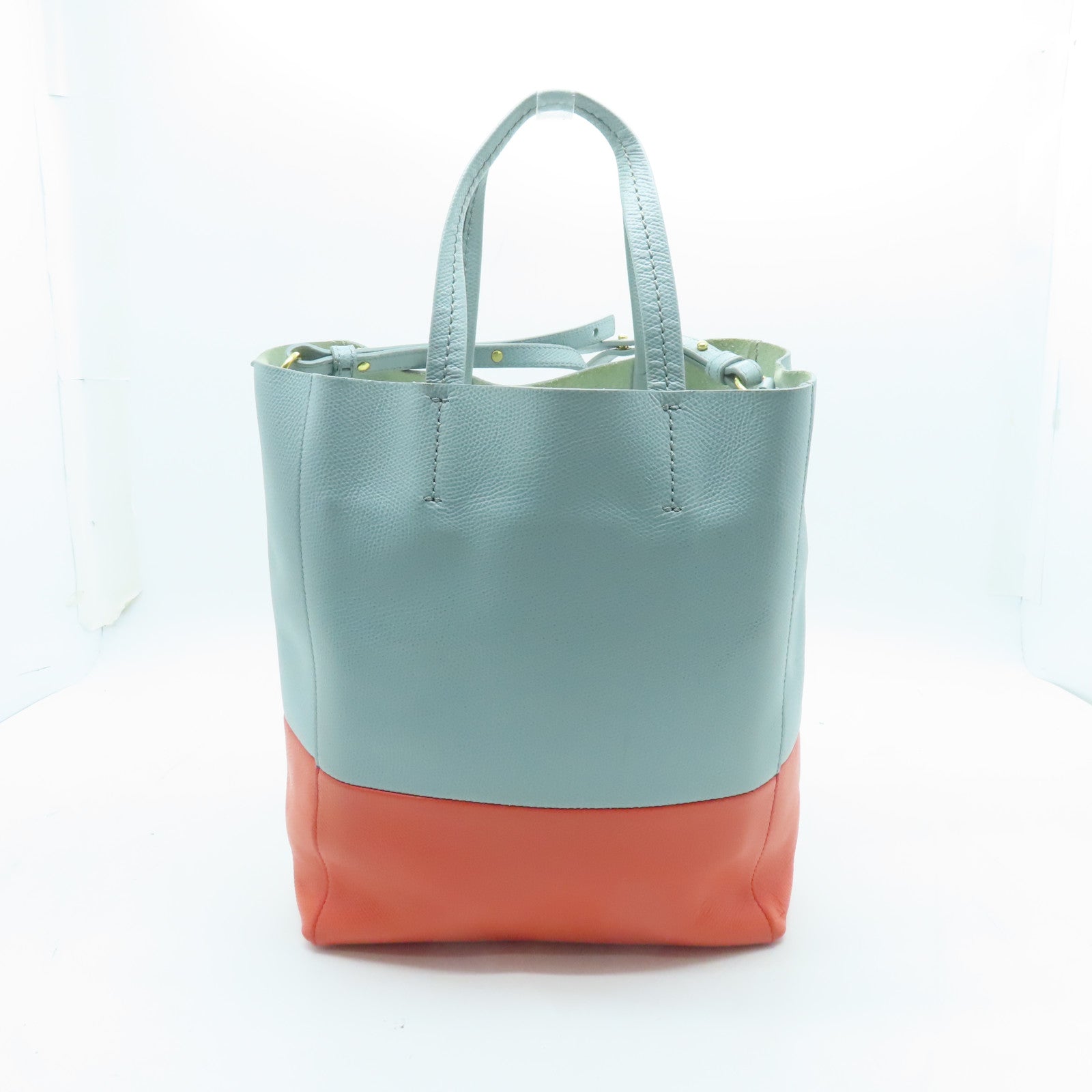 CELINE 【激減優惠】牛皮皮革Small Cabas金扣手挽肩背兩用袋綠色/橙色