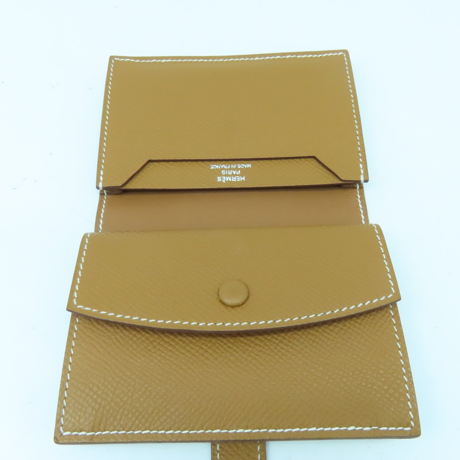 HERMES Veau Epsom皮革Bearn Card Case銀扣卡片套金色/經典駝色