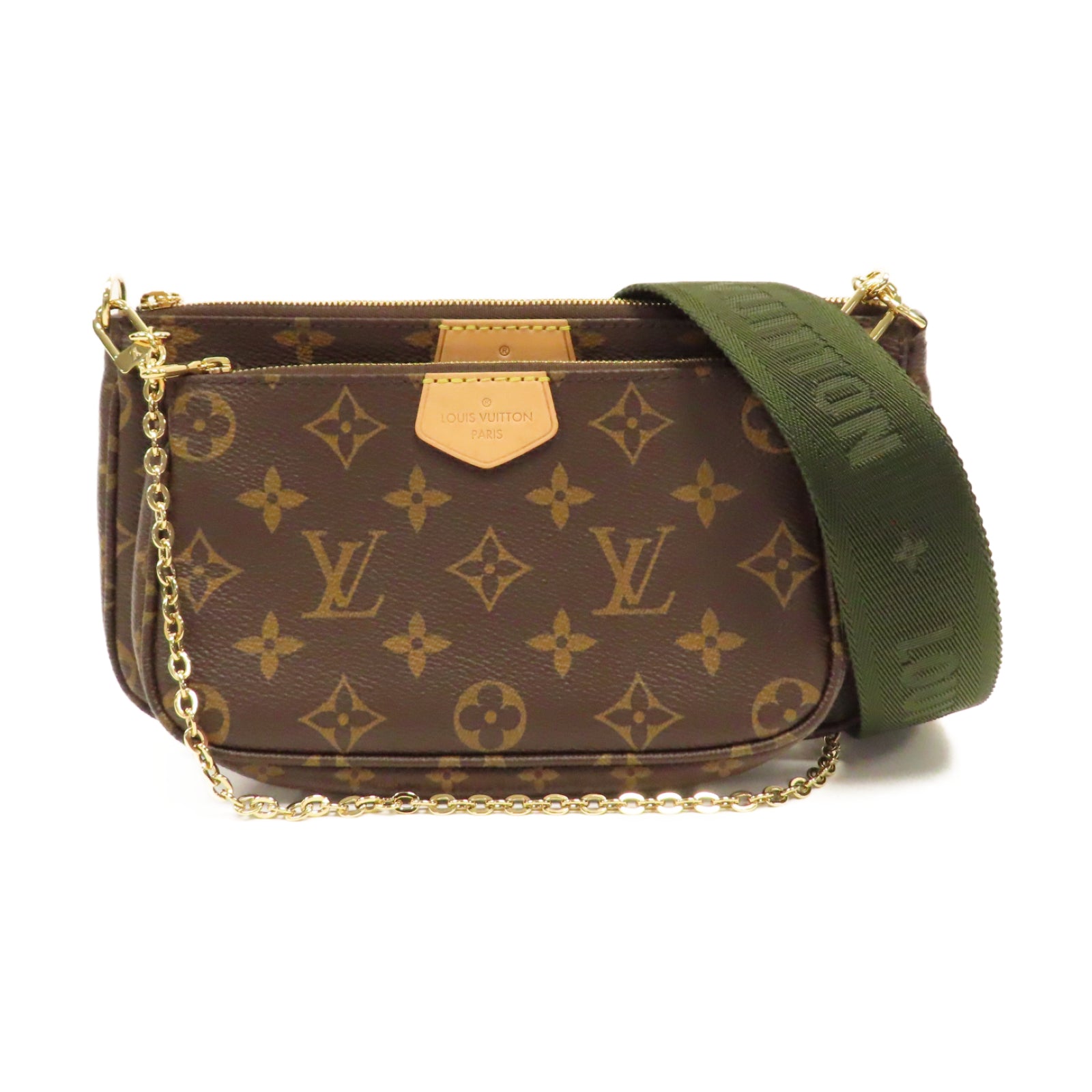 LOUIS VUITTON Monogram Mutti Pochette Accessories金扣鏈帶肩背袋啡色