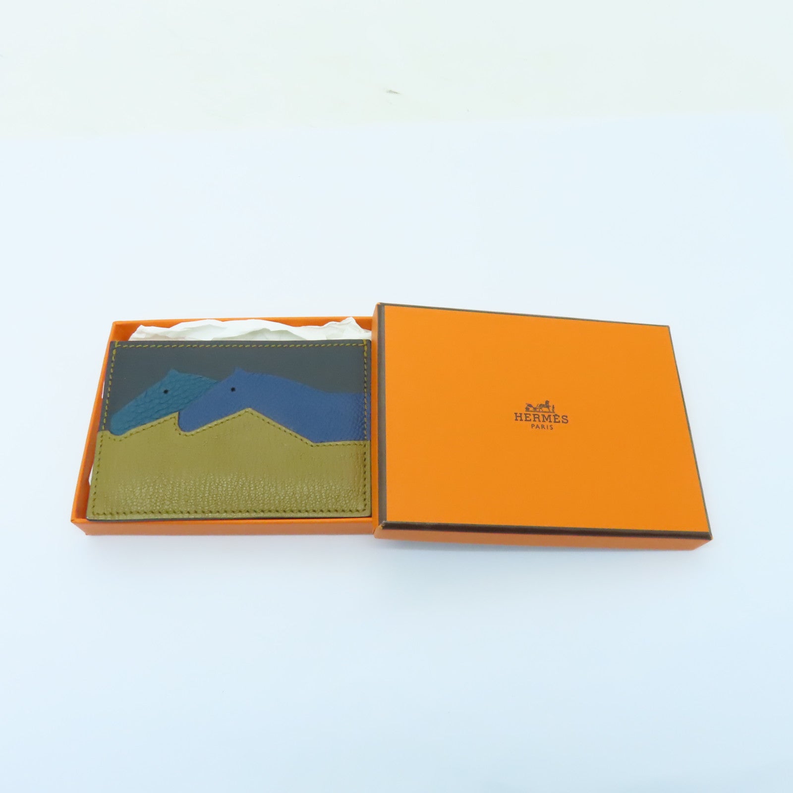 HERMES Epsom皮革Card Case卡片套藍色/啡色