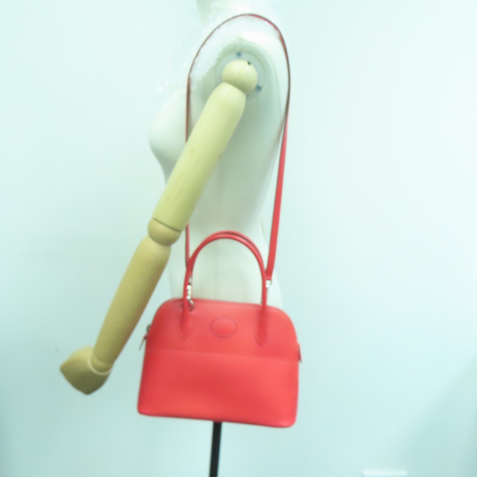 HERMES Epsom Leather Bolide 27 Silver Buckle Handle Shoulder Backpack Rose Jaipur/Red
