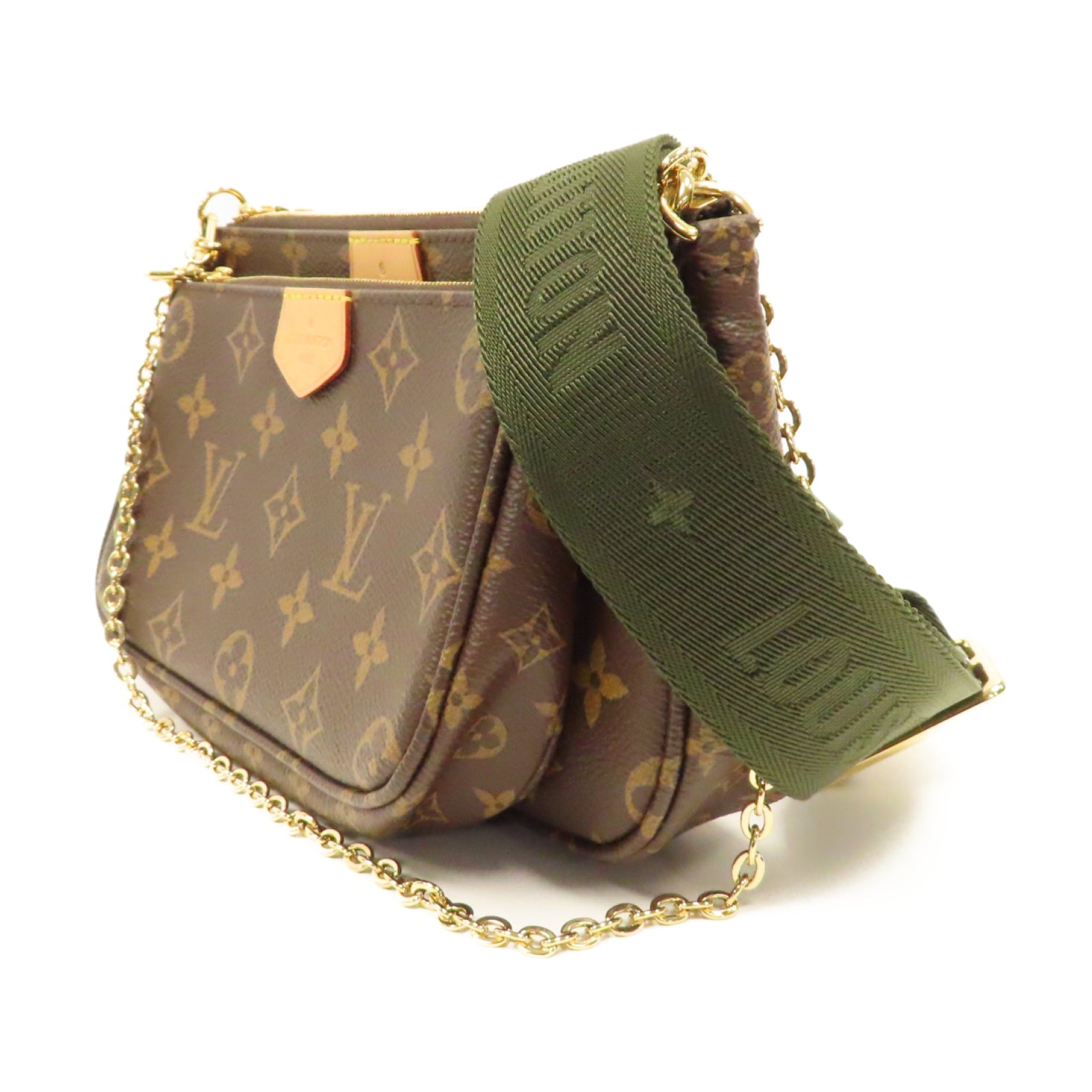LOUIS VUITTON Monogram Mutti Pochette Accessories金扣鏈帶肩背袋啡色