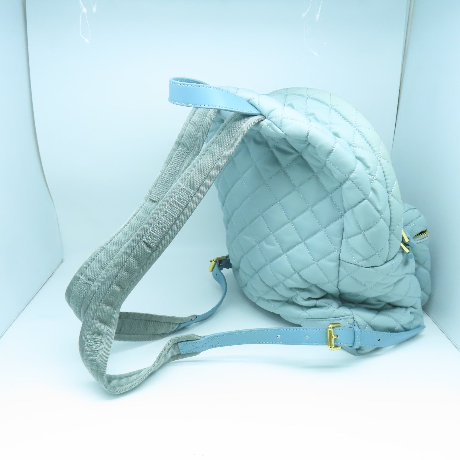 MOSCHINO Rhombus Nylon Backppack Gold Buckle Backpack Pink Blue