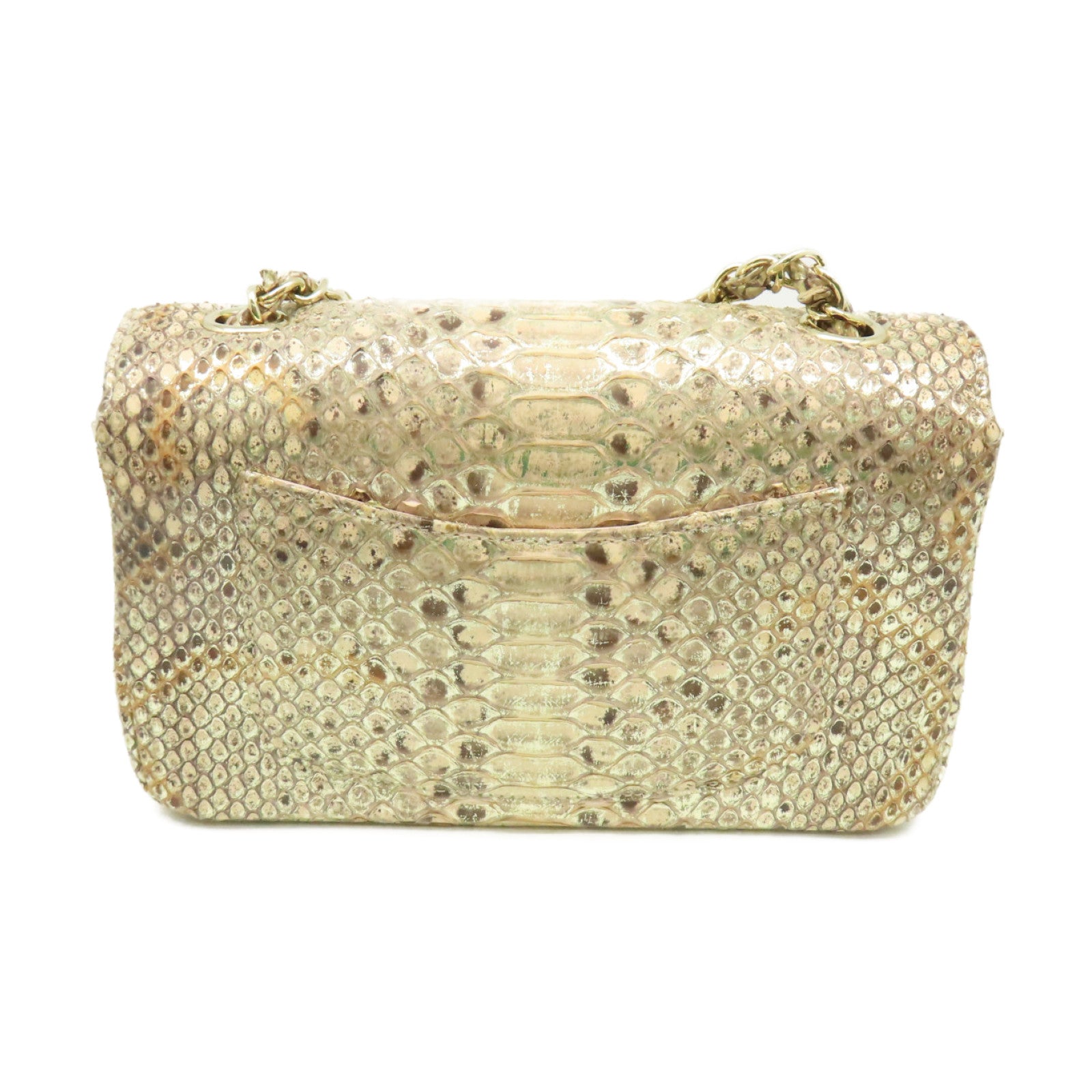 CHANEL 蛇皮皮革Chain Shoulder Bag金扣鏈帶肩背袋杏色