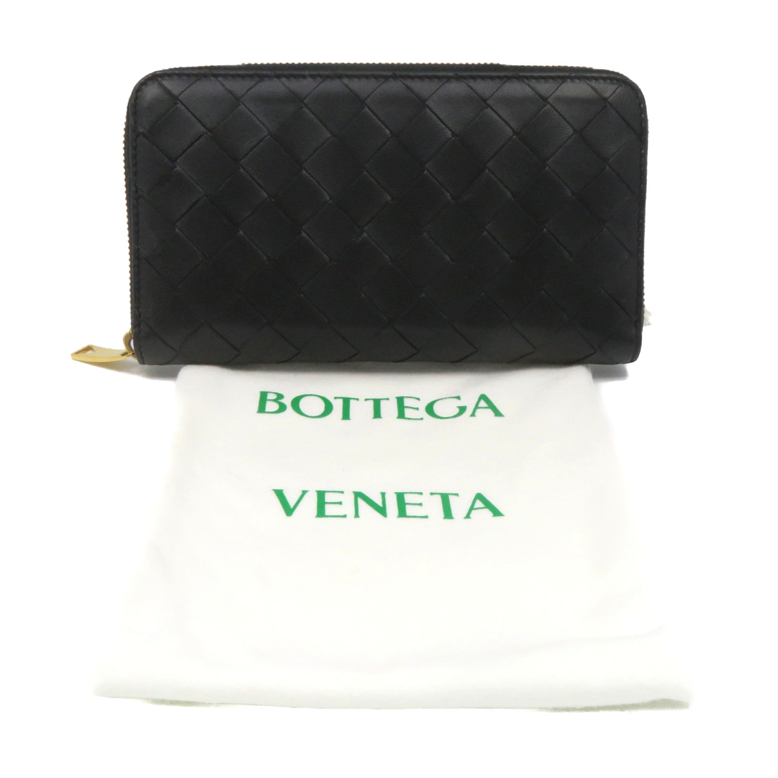 BOTTEGA VENETA Textured Leather Zipper Long wallet Black