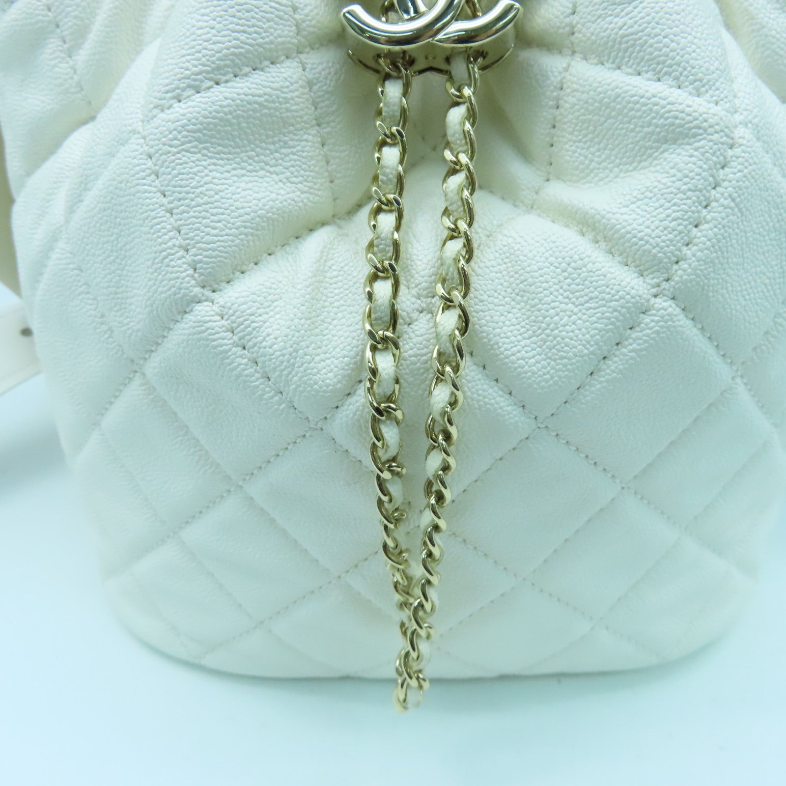 CHANEL 菱格Caviar皮革Shoulder Bag金扣肩背袋白色