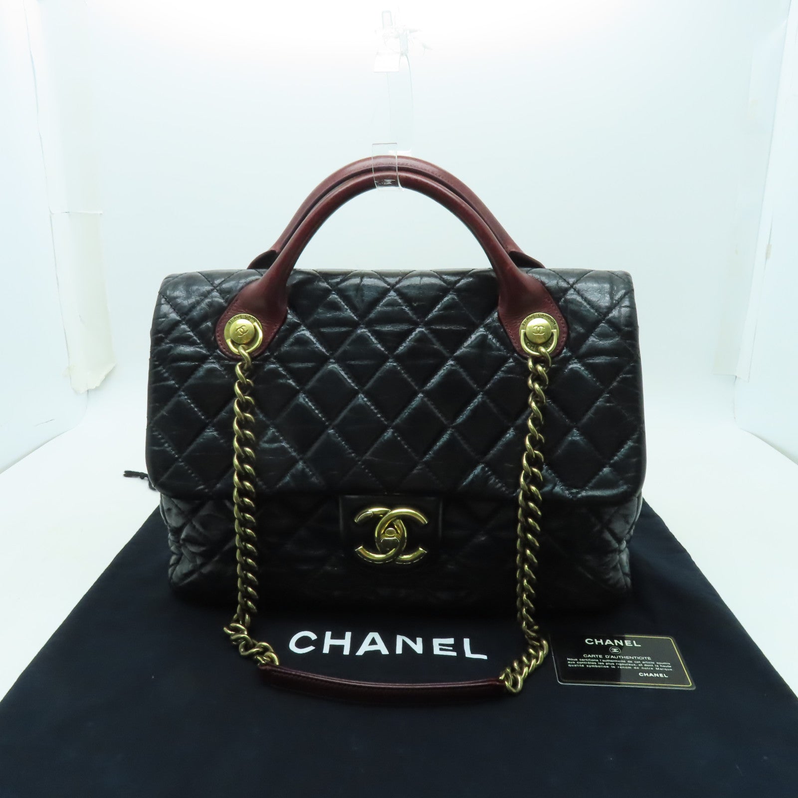 CHANEL 菱格牛皮皮革Shoulder Bag金扣鏈帶肩背袋黑色/紅色