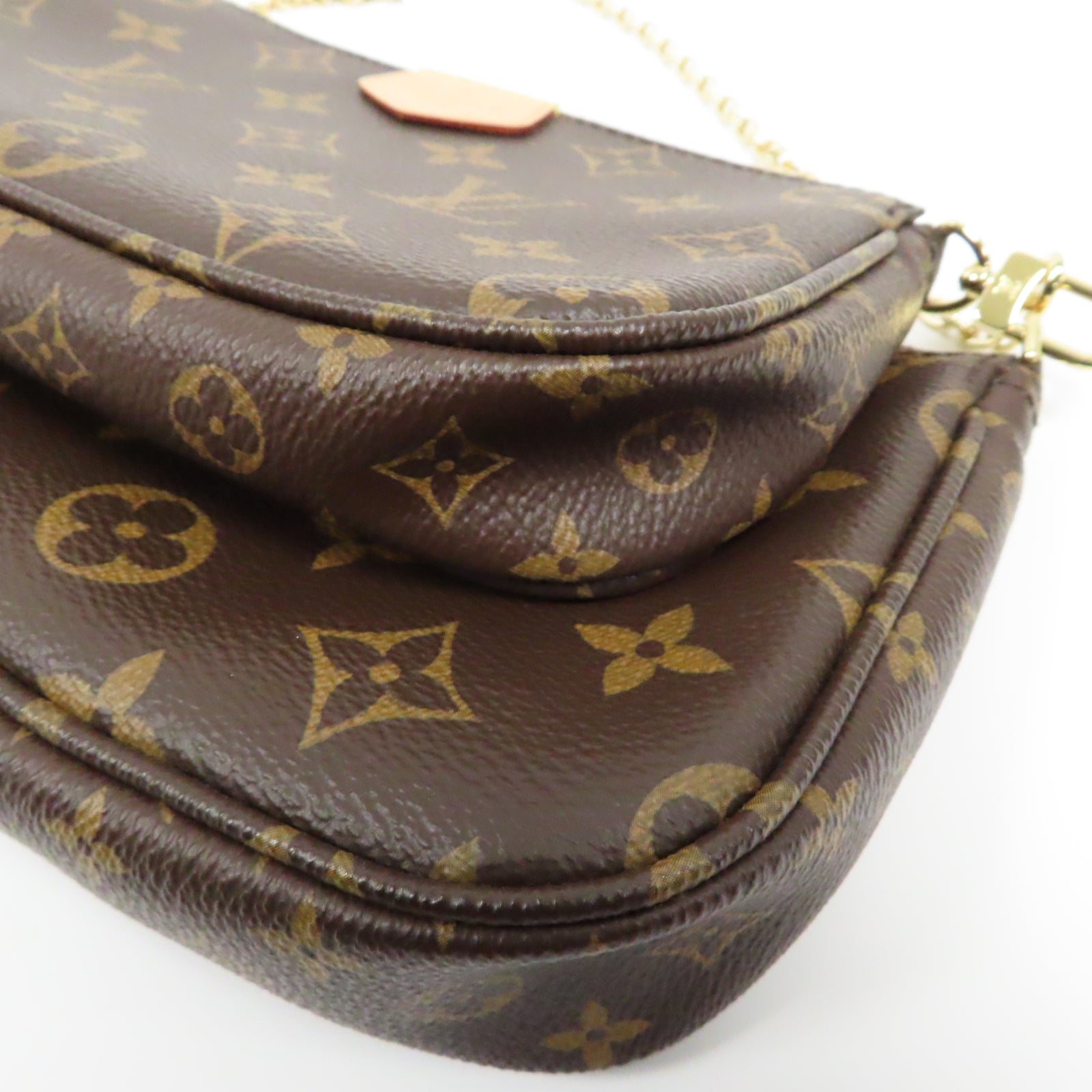 LOUIS VUITTON Monogram Mutti Pochette Accessories金扣鏈帶肩背袋啡色