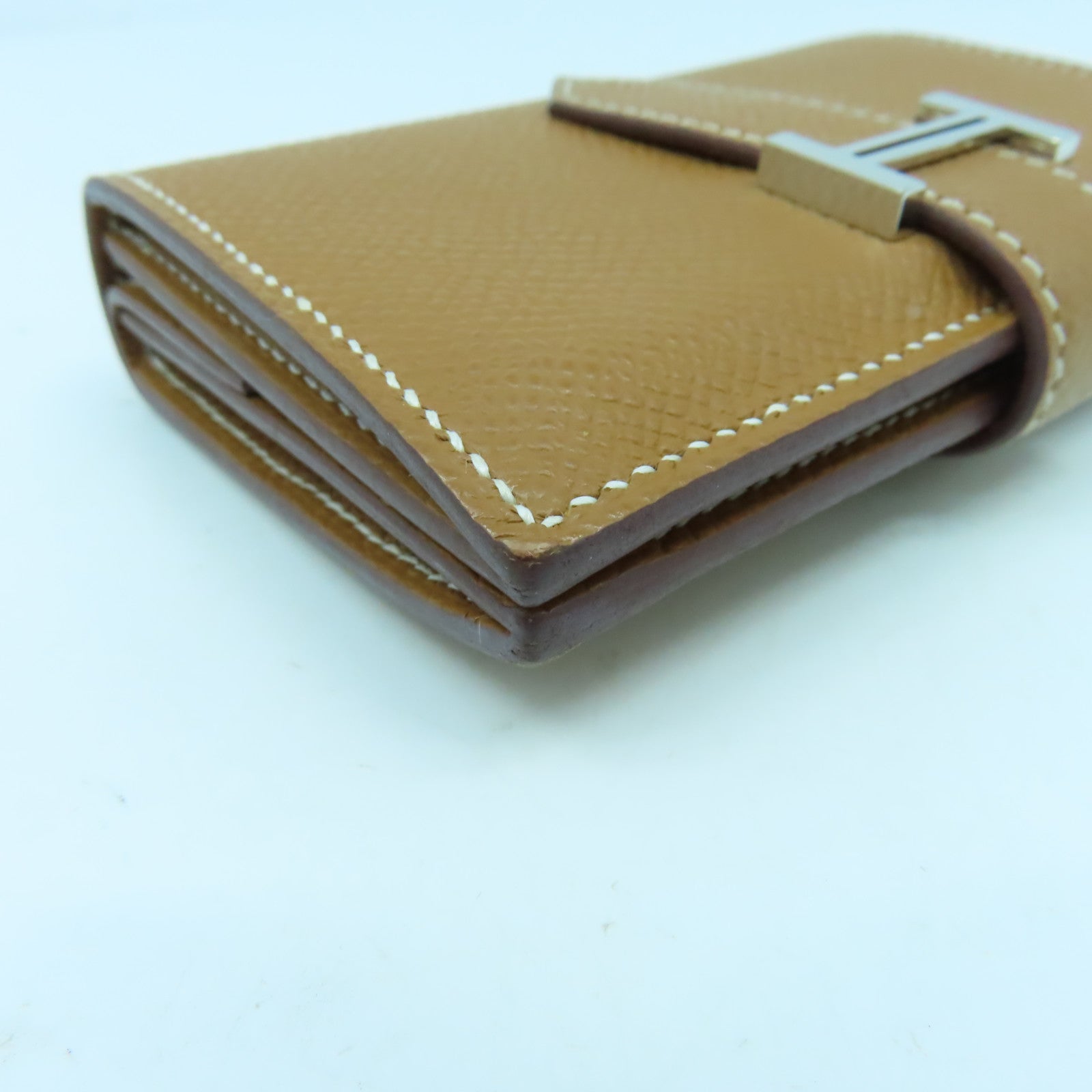 HERMES Veau Epsom皮革Bearn Card Case銀扣卡片套金色/經典駝色