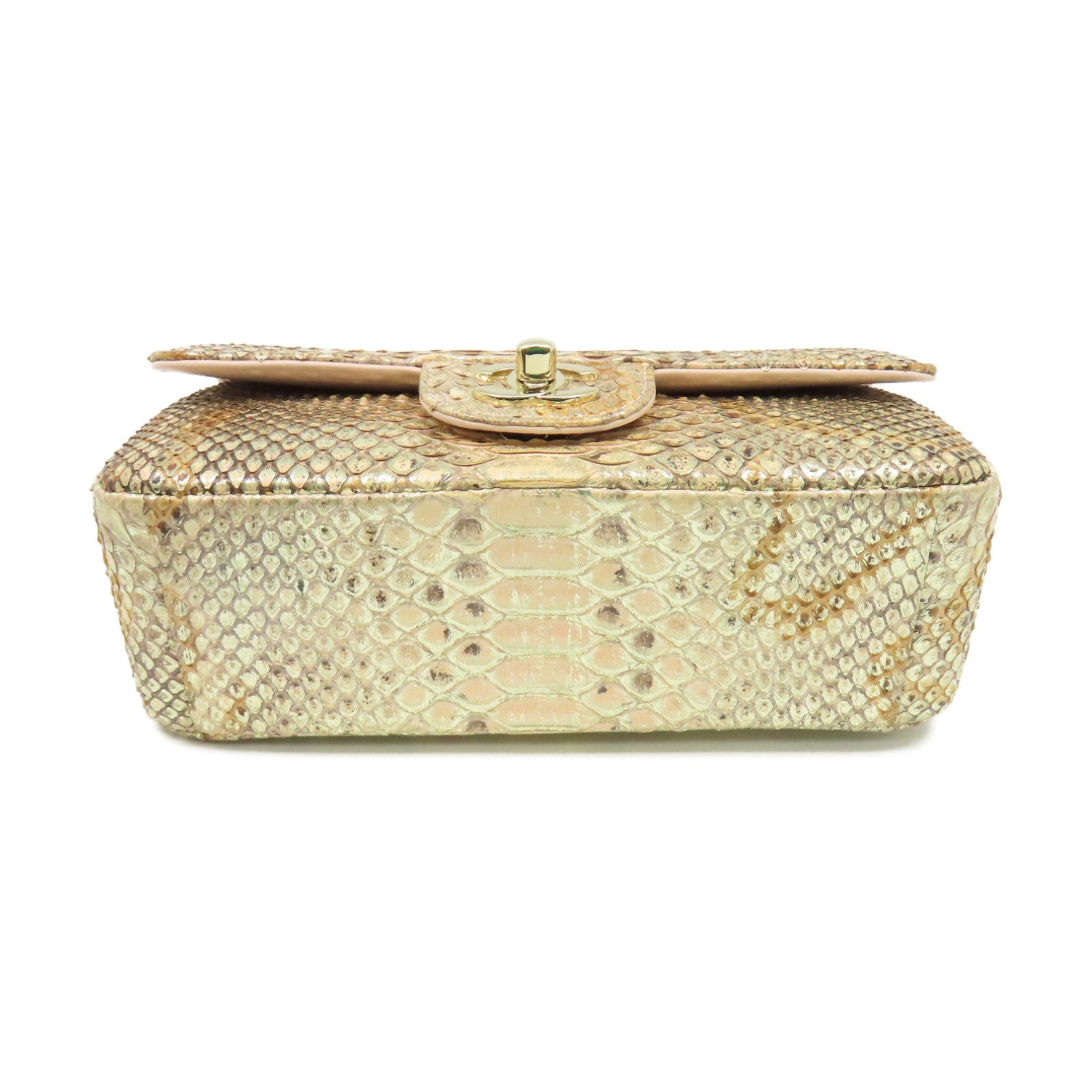 CHANEL 蛇皮皮革Chain Shoulder Bag金扣鏈帶肩背袋杏色– Brand