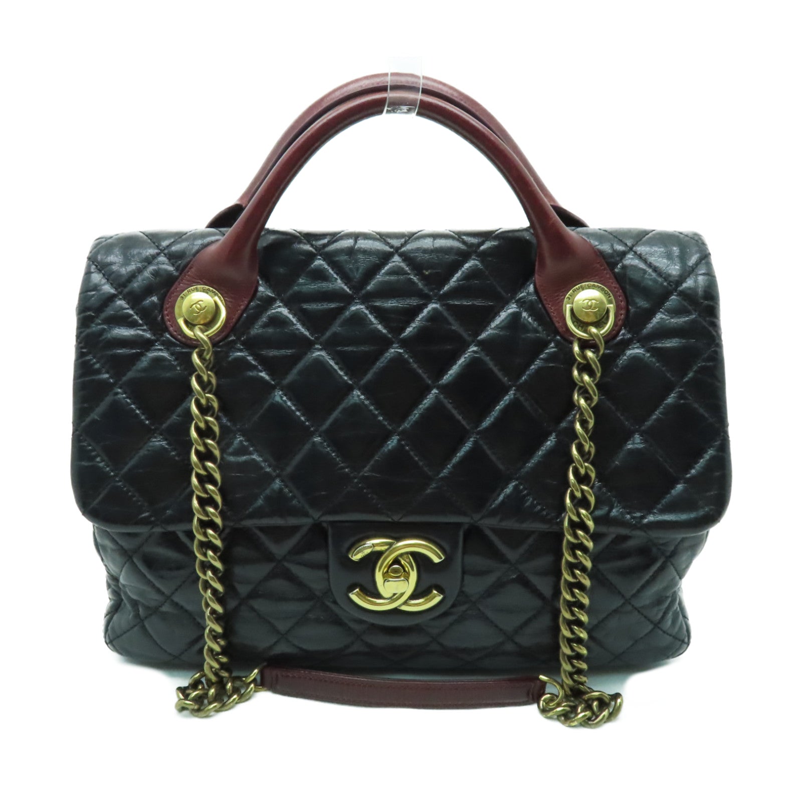 CHANEL 菱格牛皮皮革Shoulder Bag金扣鏈帶肩背袋黑色/紅色
