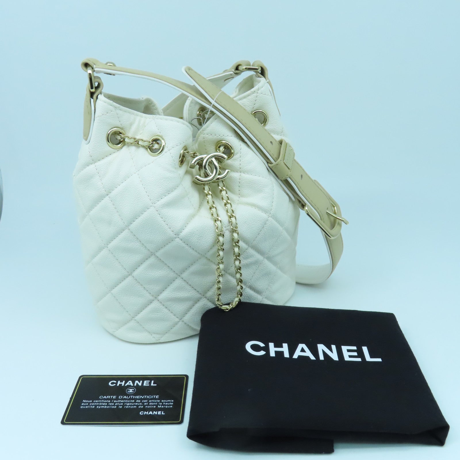 CHANEL 菱格Caviar皮革Shoulder Bag金扣肩背袋白色