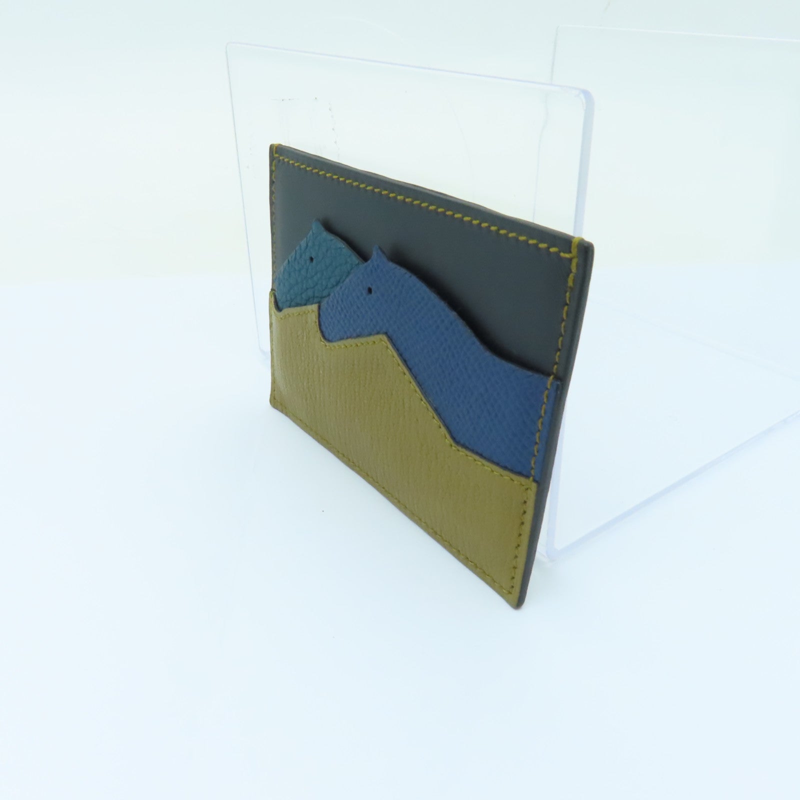HERMES Epsom皮革Card Case卡片套藍色/啡色