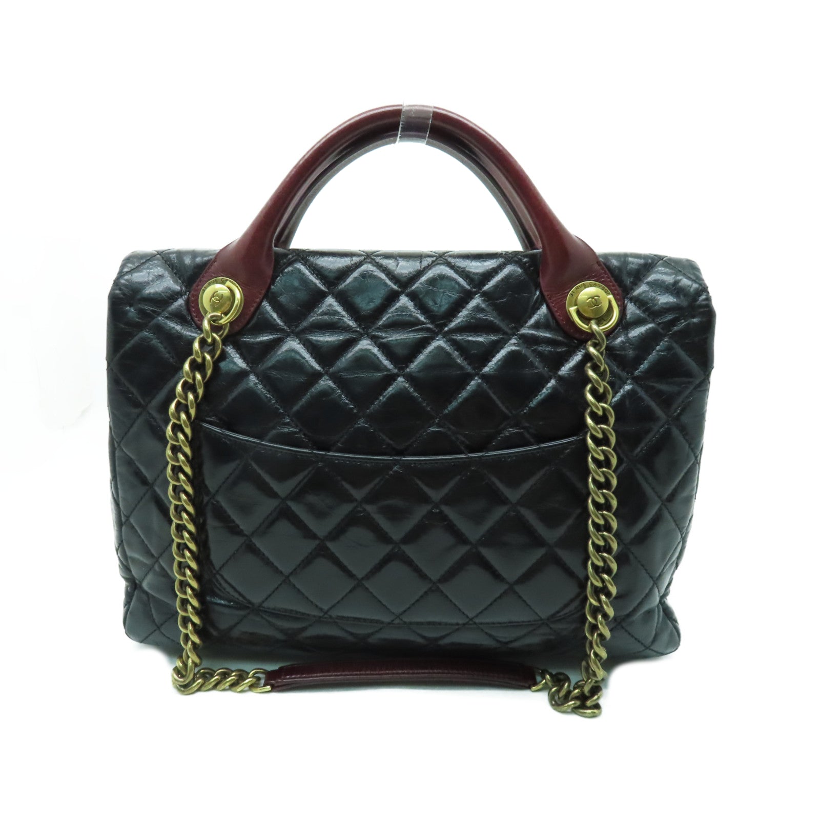 CHANEL 菱格牛皮皮革Shoulder Bag金扣鏈帶肩背袋黑色/紅色