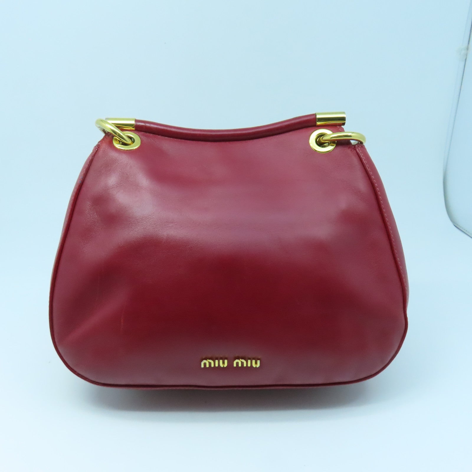 Miu Miu 牛皮皮革Shoulder Bag金扣鏈帶肩背袋紅色