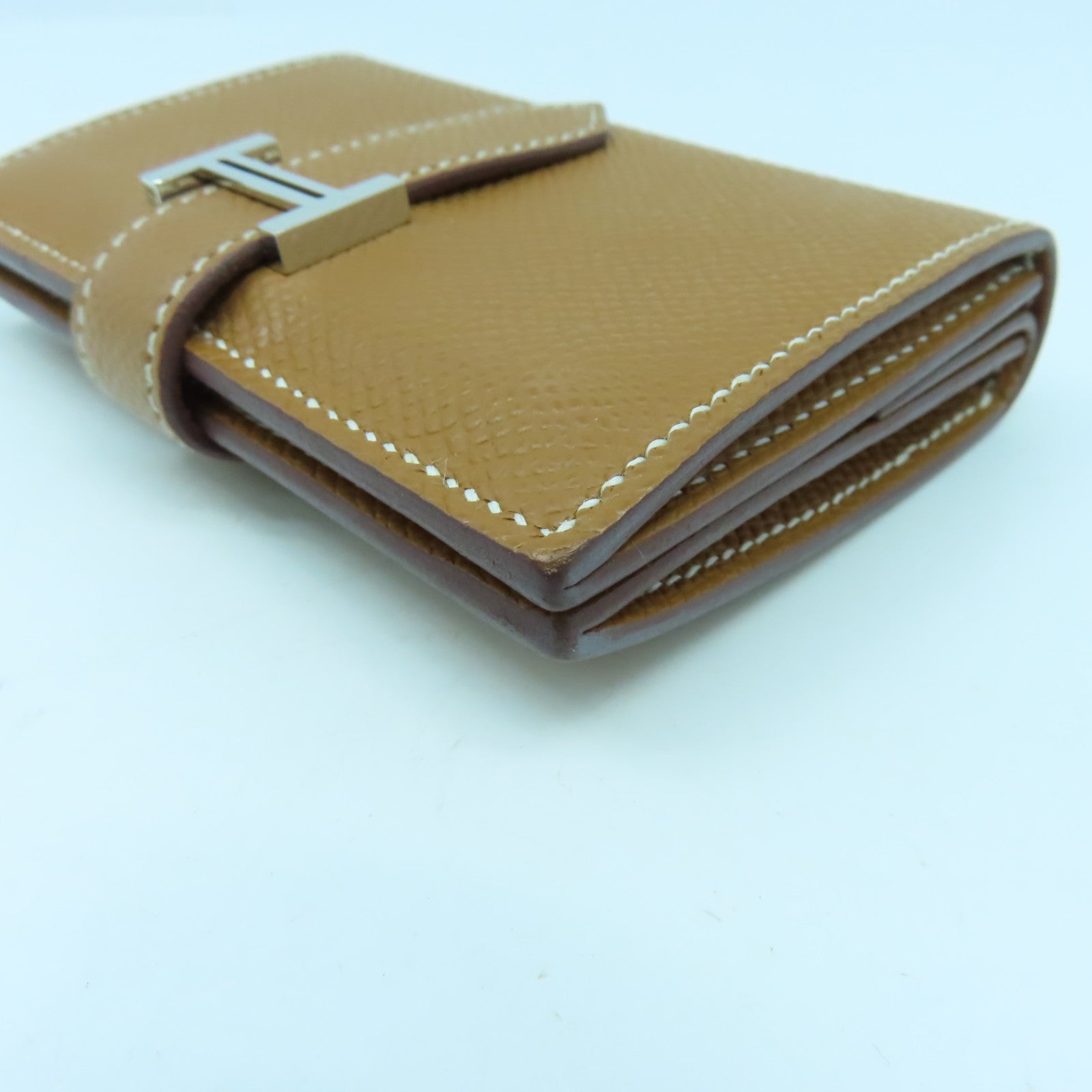 HERMES Veau Epsom皮革Bearn Card Case銀扣卡片套金色/經典駝色