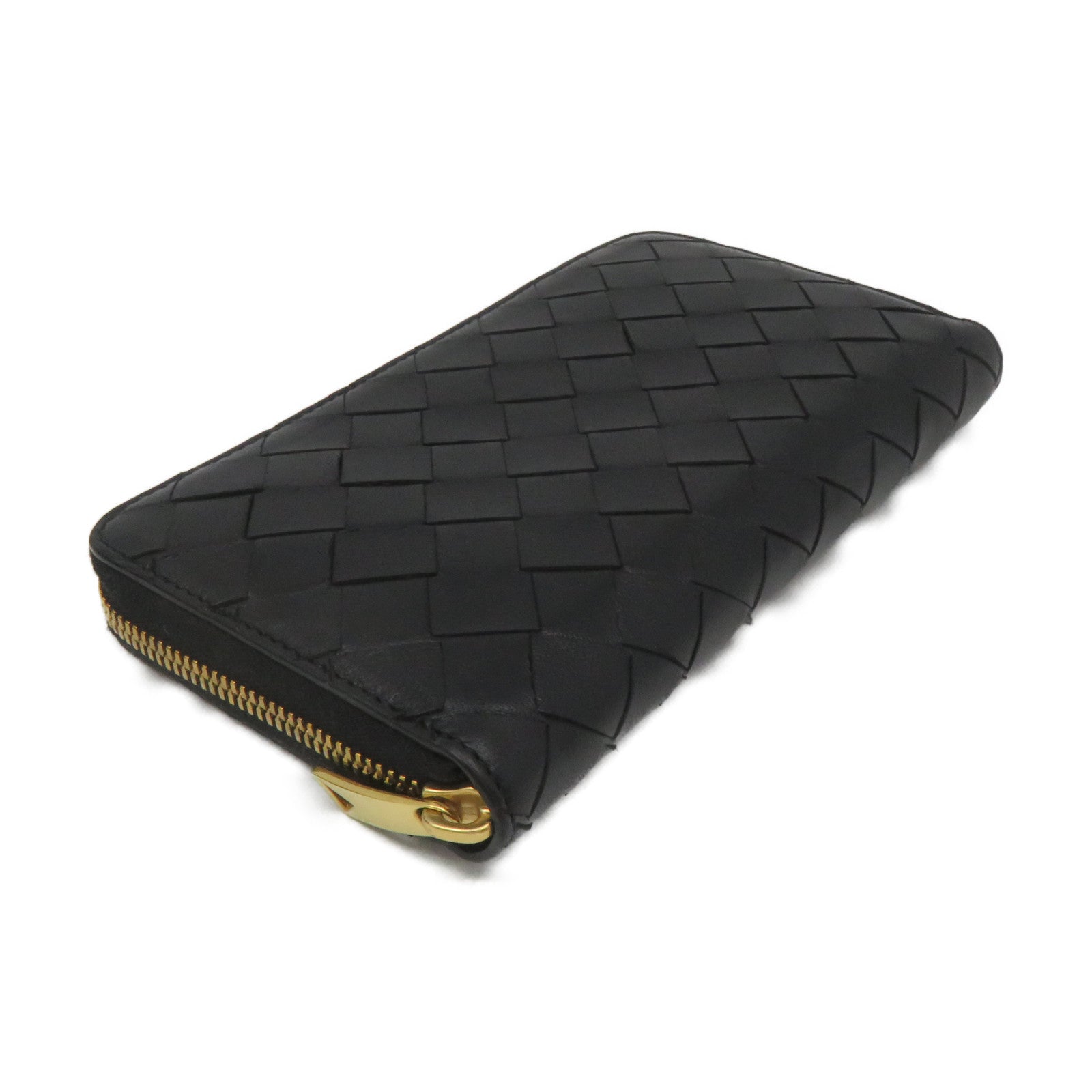 BOTTEGA VENETA Textured Leather Zipper Long wallet Black
