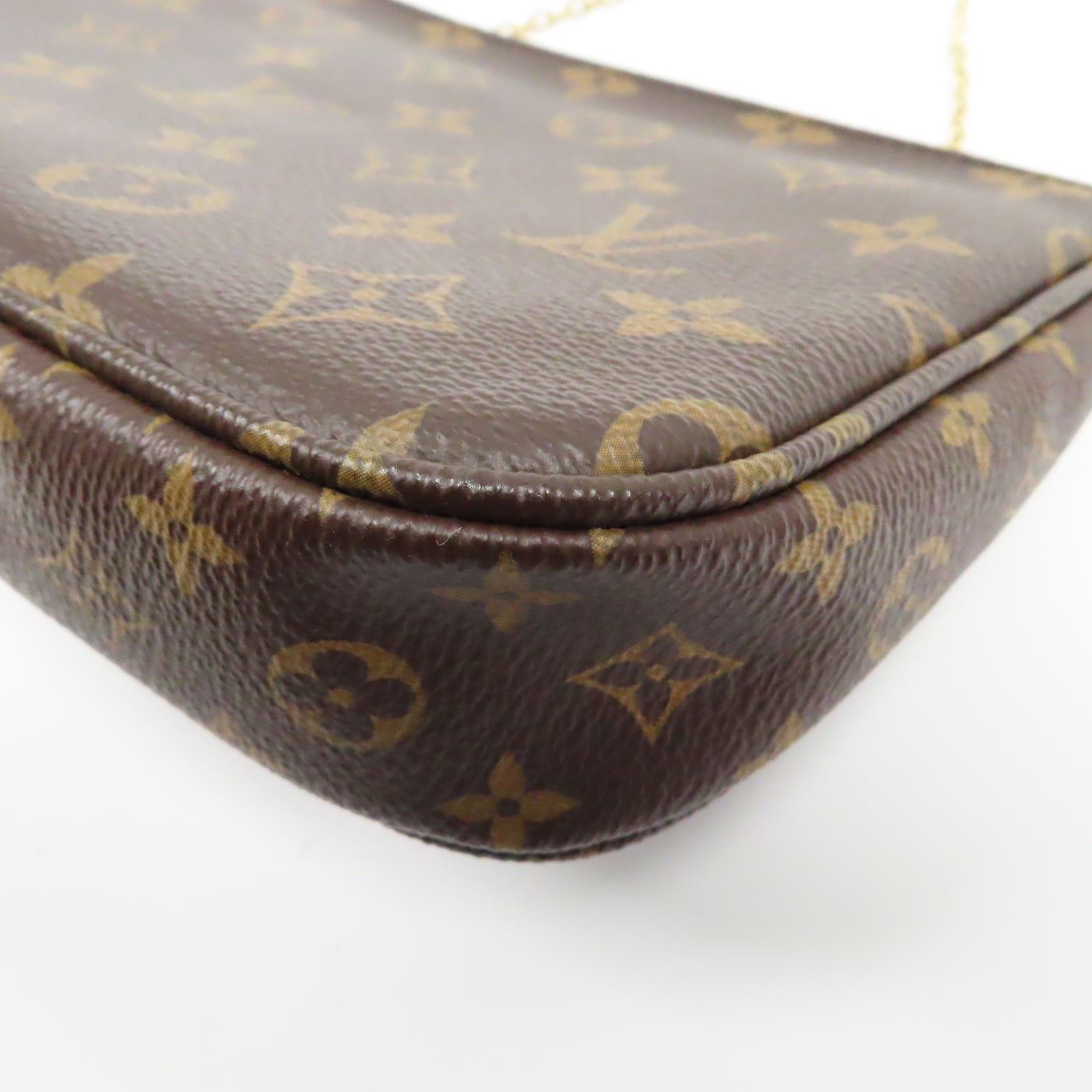LOUIS VUITTON Monogram Mutti Pochette Accessories金扣鏈帶肩背袋啡色
