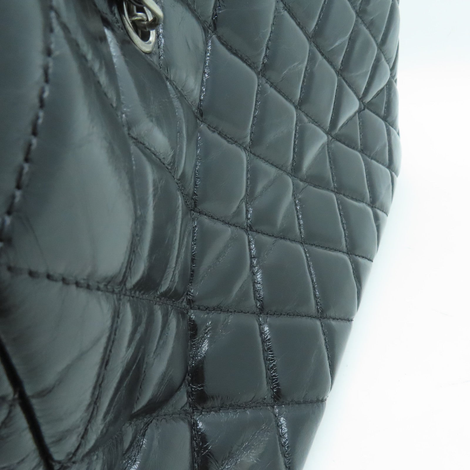 CHANEL 菱格牛皮皮革Shoulder Tote銀扣鏈帶肩背袋黑色