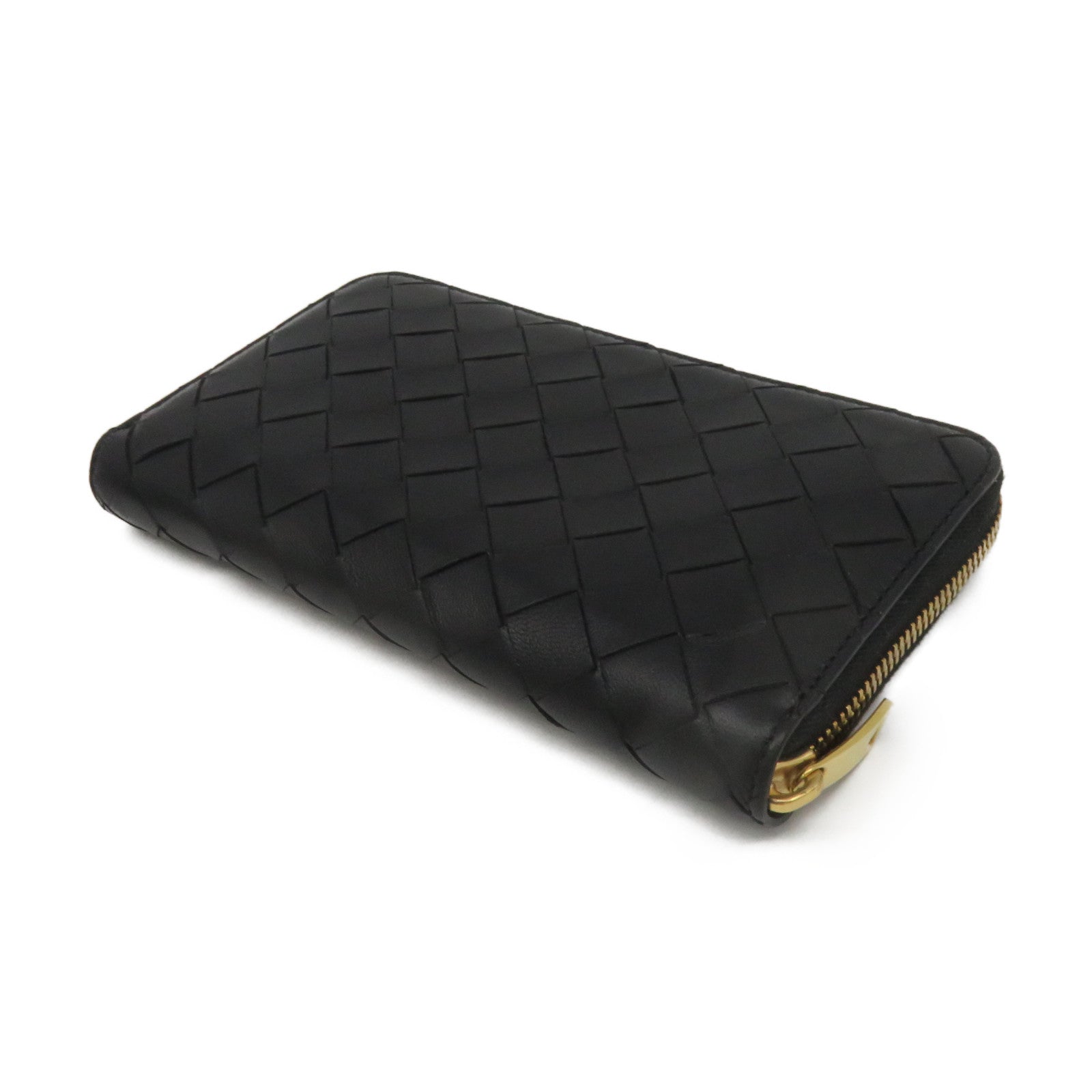 BOTTEGA VENETA Textured Leather Zipper Long wallet Black