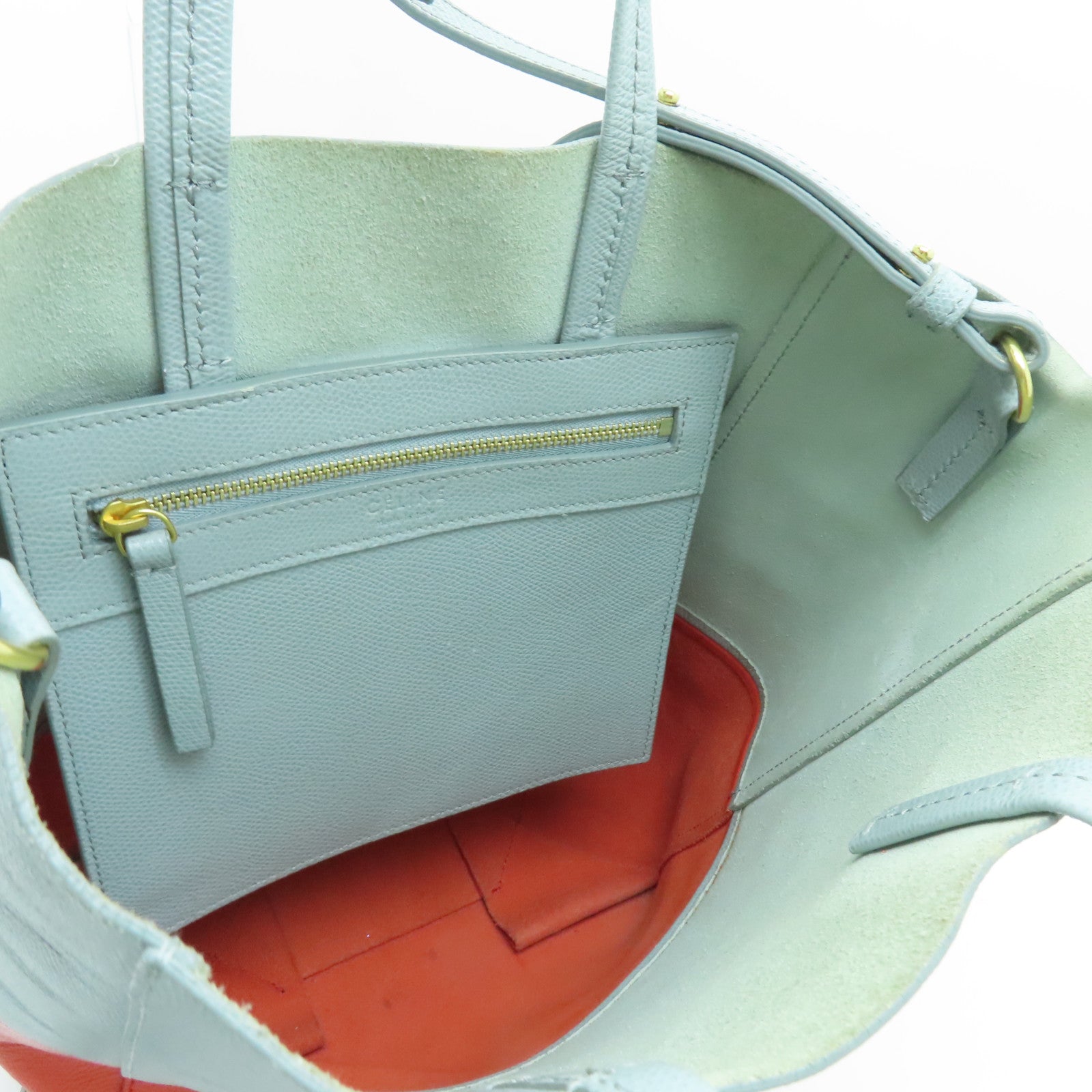 CELINE 【激減優惠】牛皮皮革Small Cabas金扣手挽肩背兩用袋綠色/橙色