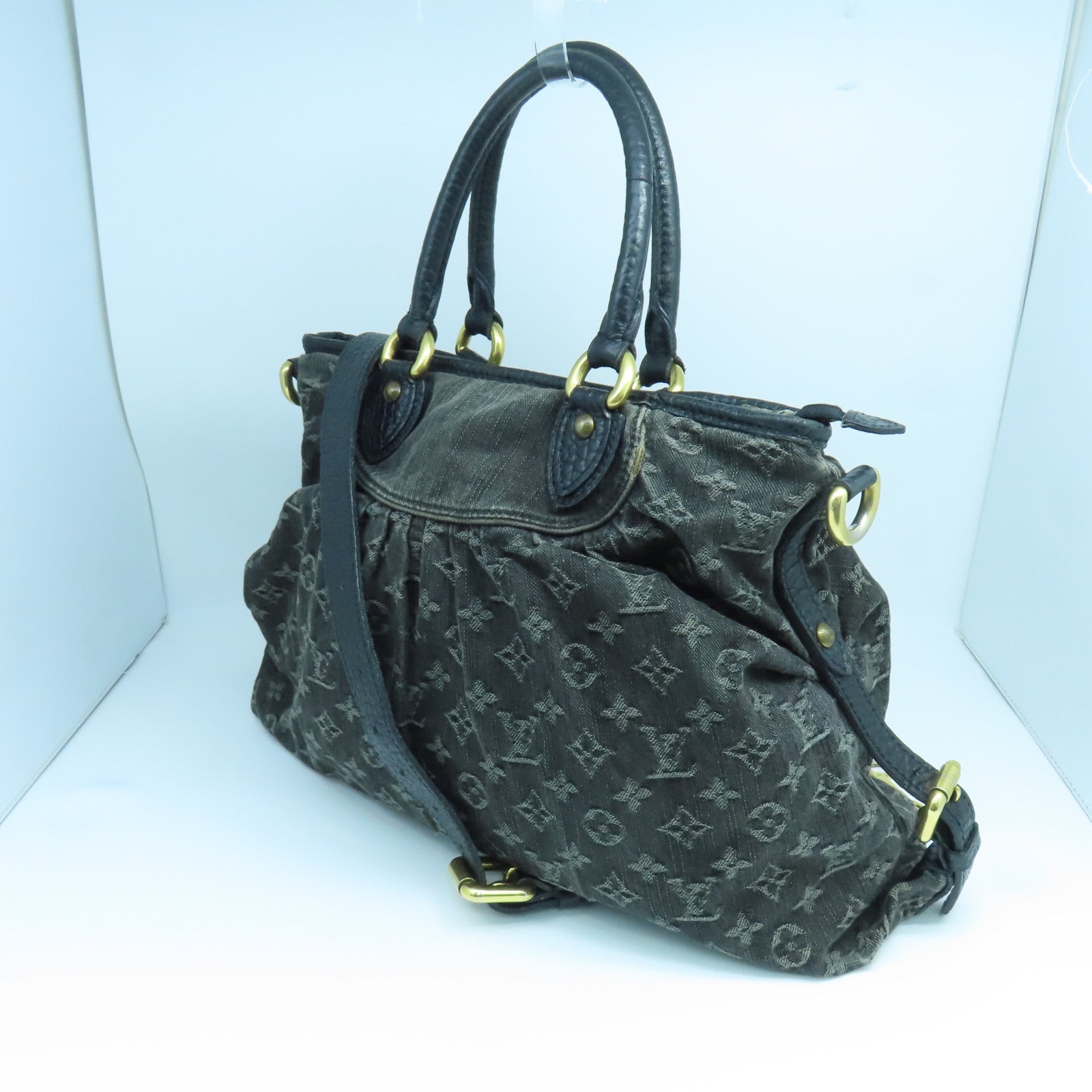 LOUIS VUITTON Monogram Denim Neo Cabby MM金扣手挽肩背兩用袋黑色