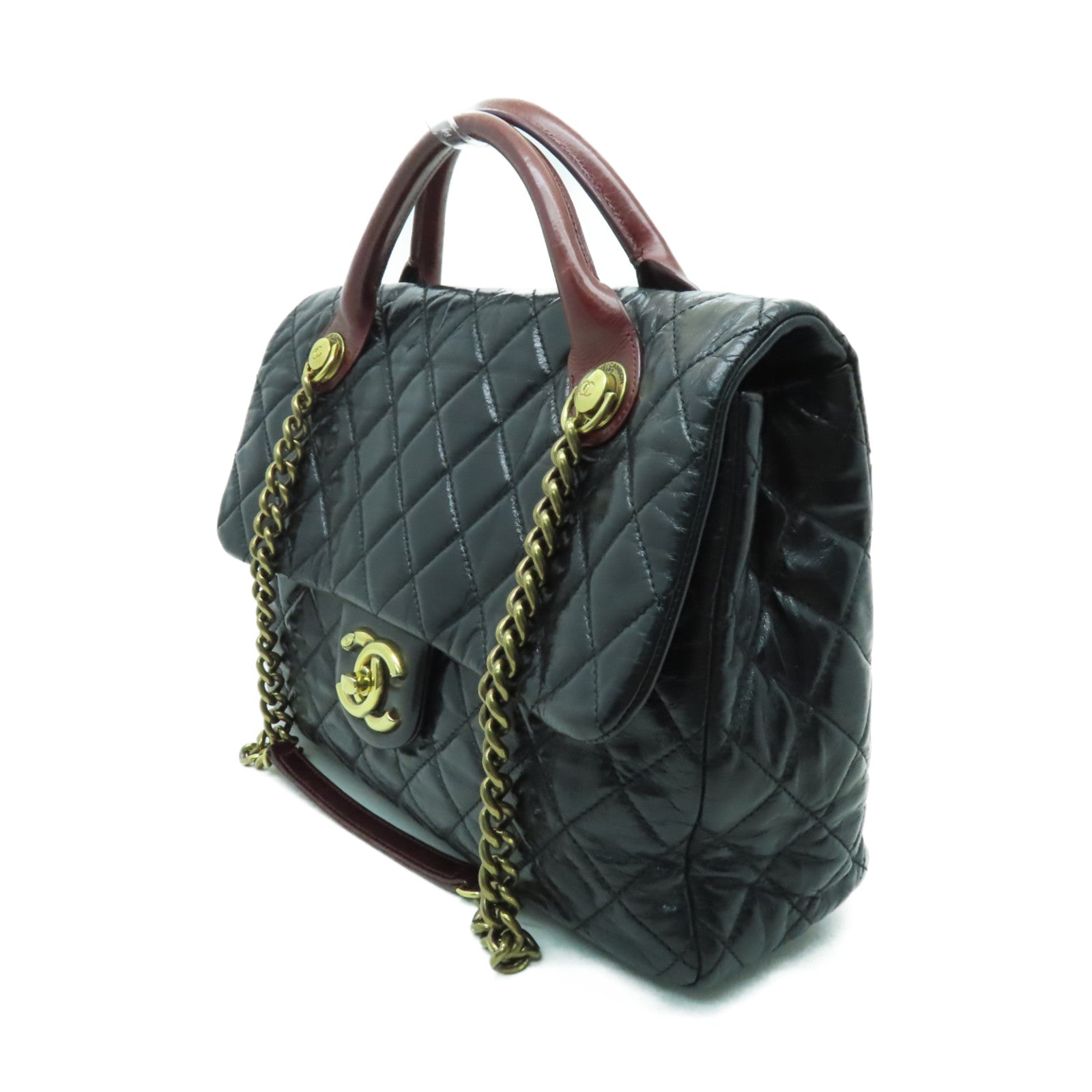 CHANEL 菱格牛皮皮革Shoulder Bag金扣鏈帶肩背袋黑色/紅色