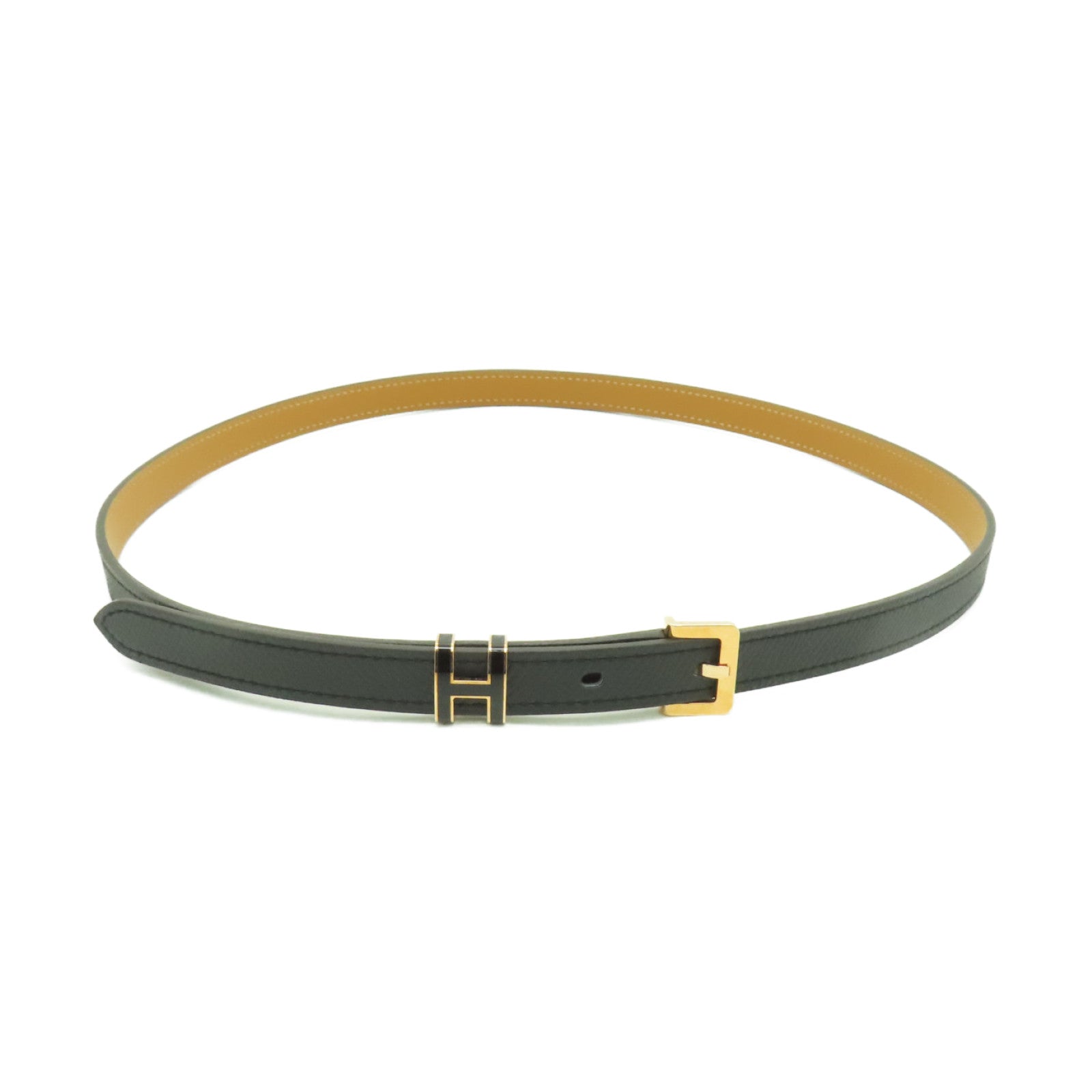 HERMES Epsom皮革Pop H Belt 85cm金扣腰帶黑色