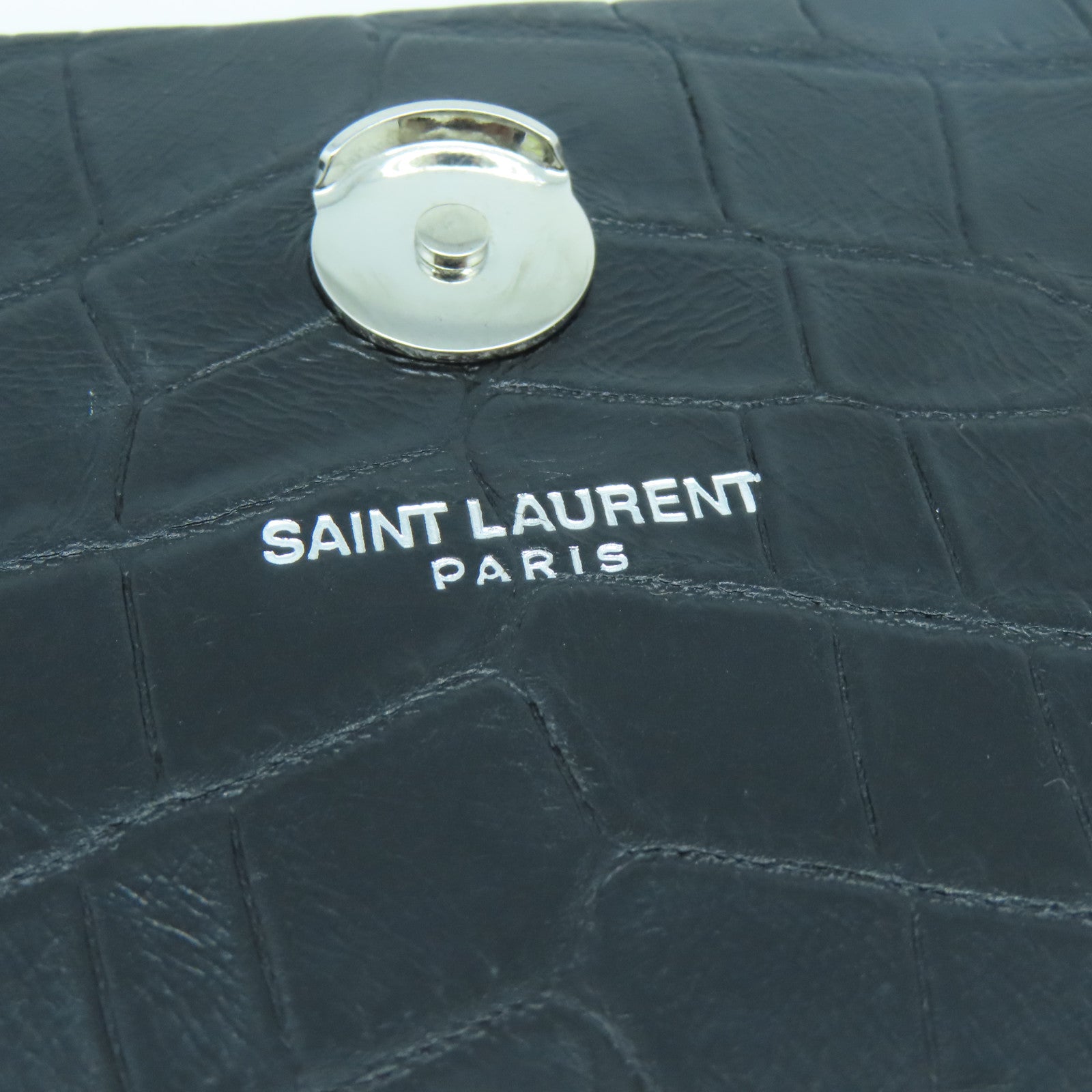 SAINT LAURENT 牛皮皮革Chain Shoulder銀扣鏈帶肩背袋黑色