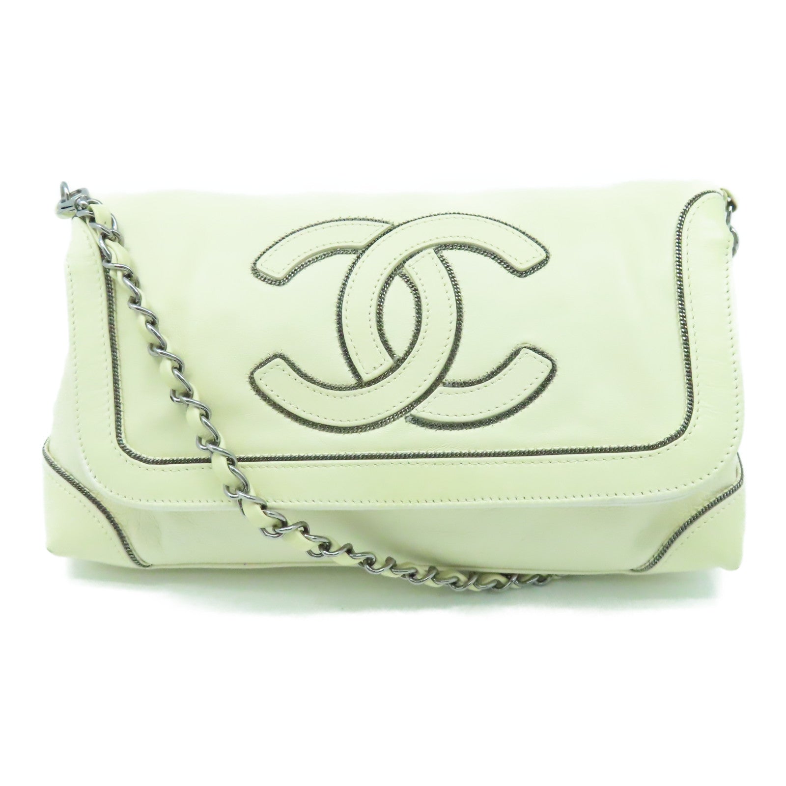 CHANEL 【激減優惠】羊皮皮革2 Way Shoulder Bag銀扣手挽肩背兩用袋米色