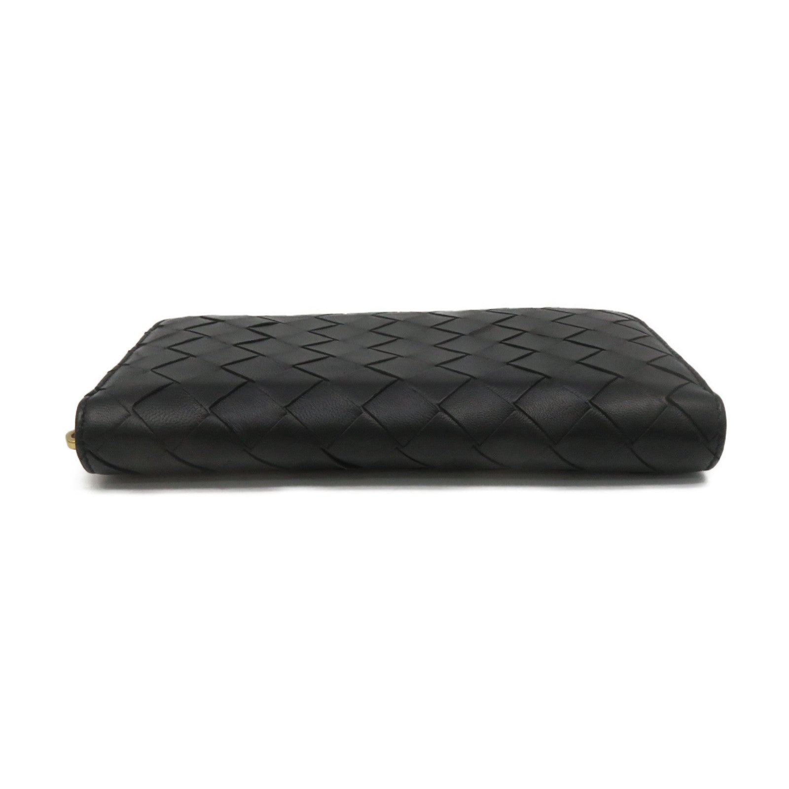 BOTTEGA VENETA Textured Leather Zipper Long wallet Black