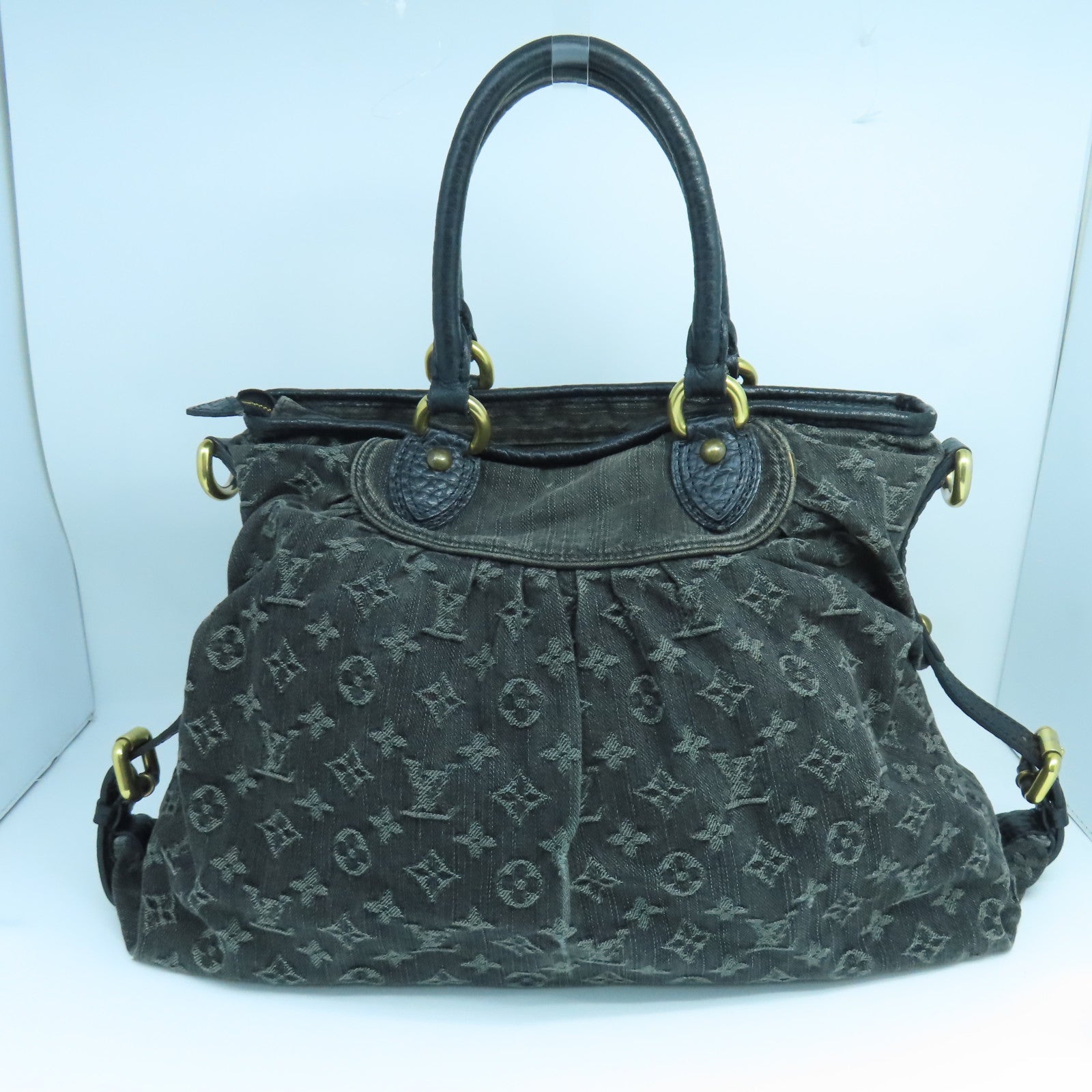 LOUIS VUITTON Monogram Denim Neo Cabby MM金扣手挽肩背兩用袋黑色