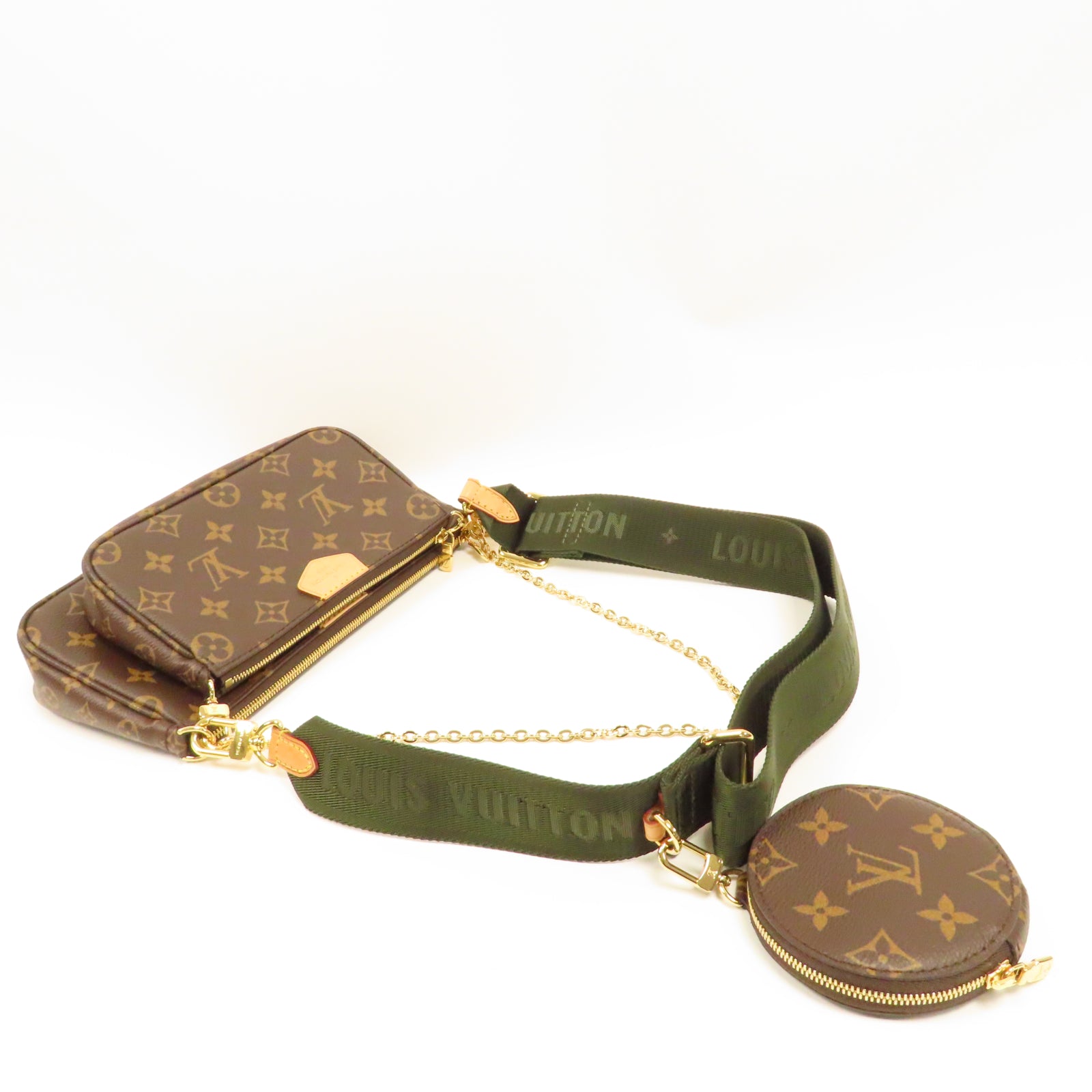 LOUIS VUITTON Monogram Mutti Pochette Accessories金扣鏈帶肩背袋啡色